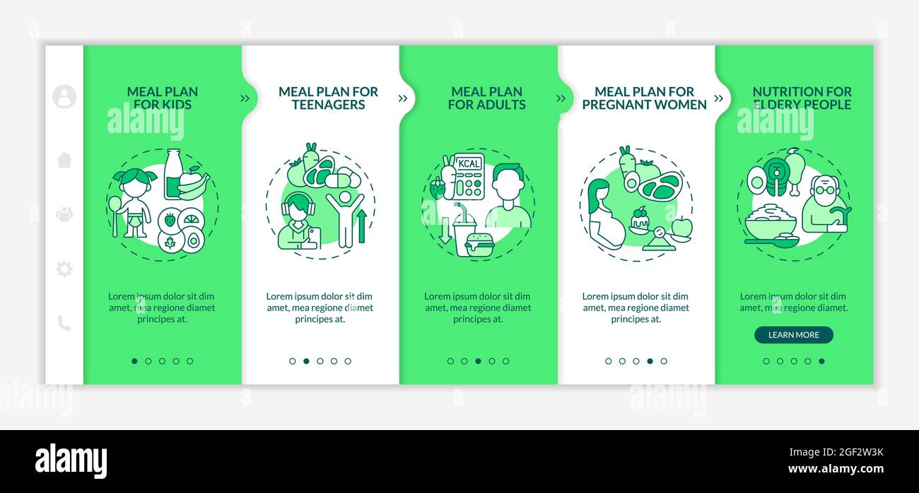 Diet plan for different age groups onboarding vector template Stock Vector