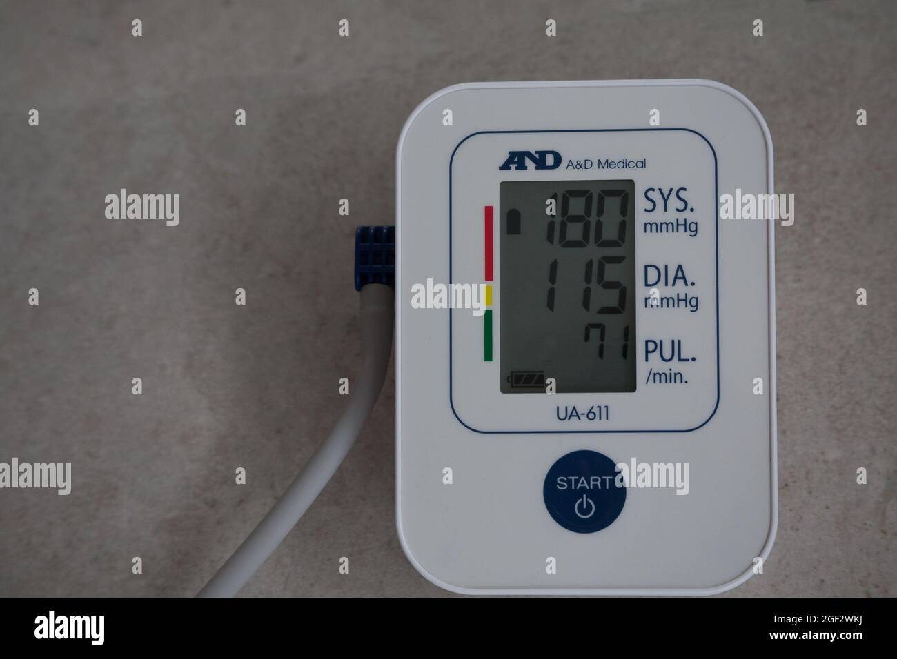 Close up of Blood Pressure monitor showing very high reading Stock Photo -  Alamy