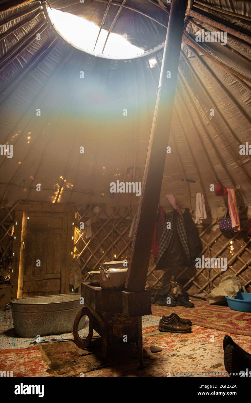 Mongolian yurt gers interior in western Mongol Stock Photo - Alamy
