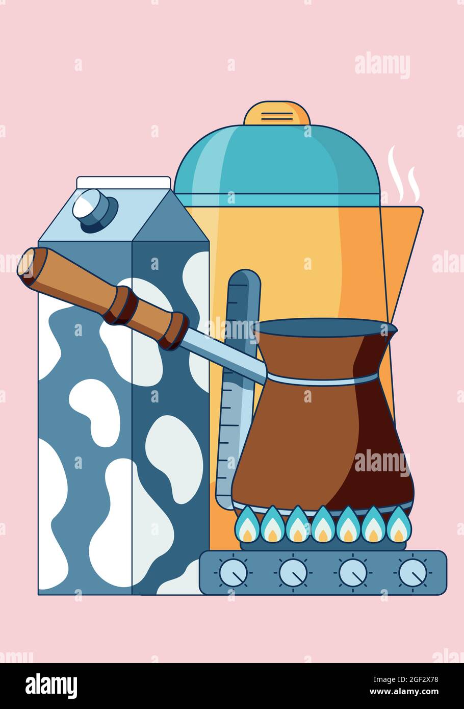 Concept illustration of morning routine, making coffee with cevze on