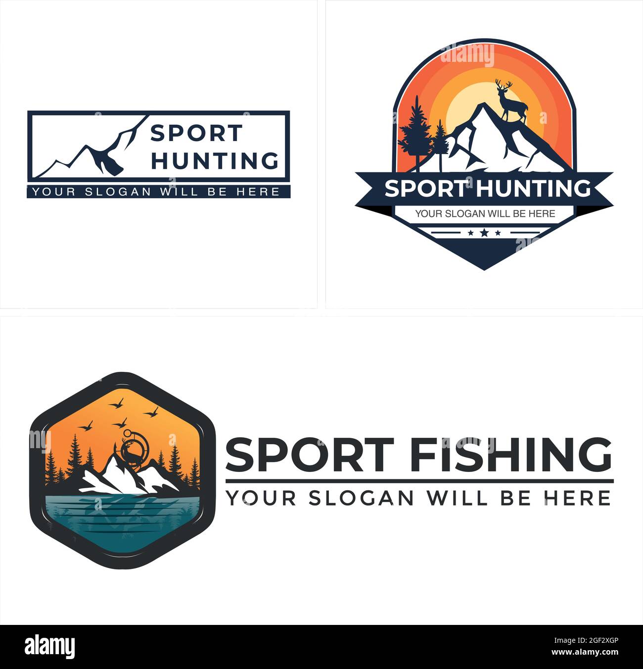 Sport fishing boat hunting travel hiking explore logo design Stock
