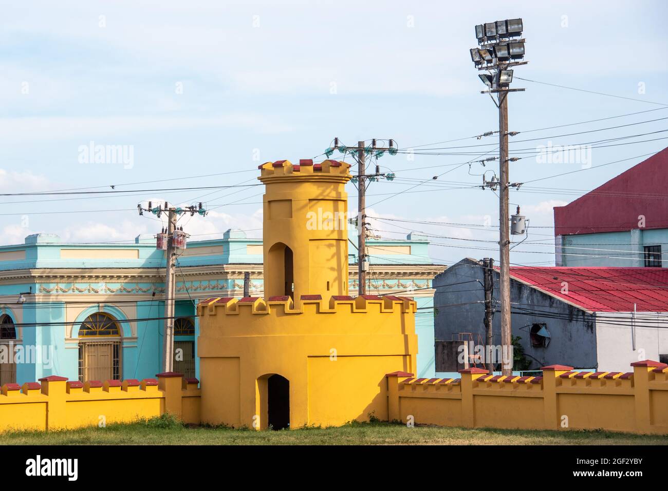 Exterior architecture feature of a military fortified building known as Cuartel Moncada, Santiago de Cuba, Cuba Stock Photo