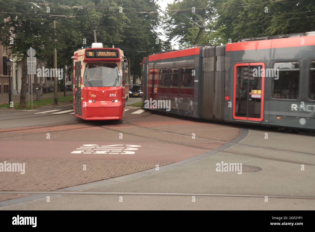Avenio tram 5051 on line 15 and GLT tram 3112 on line 16 of HTM at the city  center of The Hague the Netherlands Stock Photo - Alamy