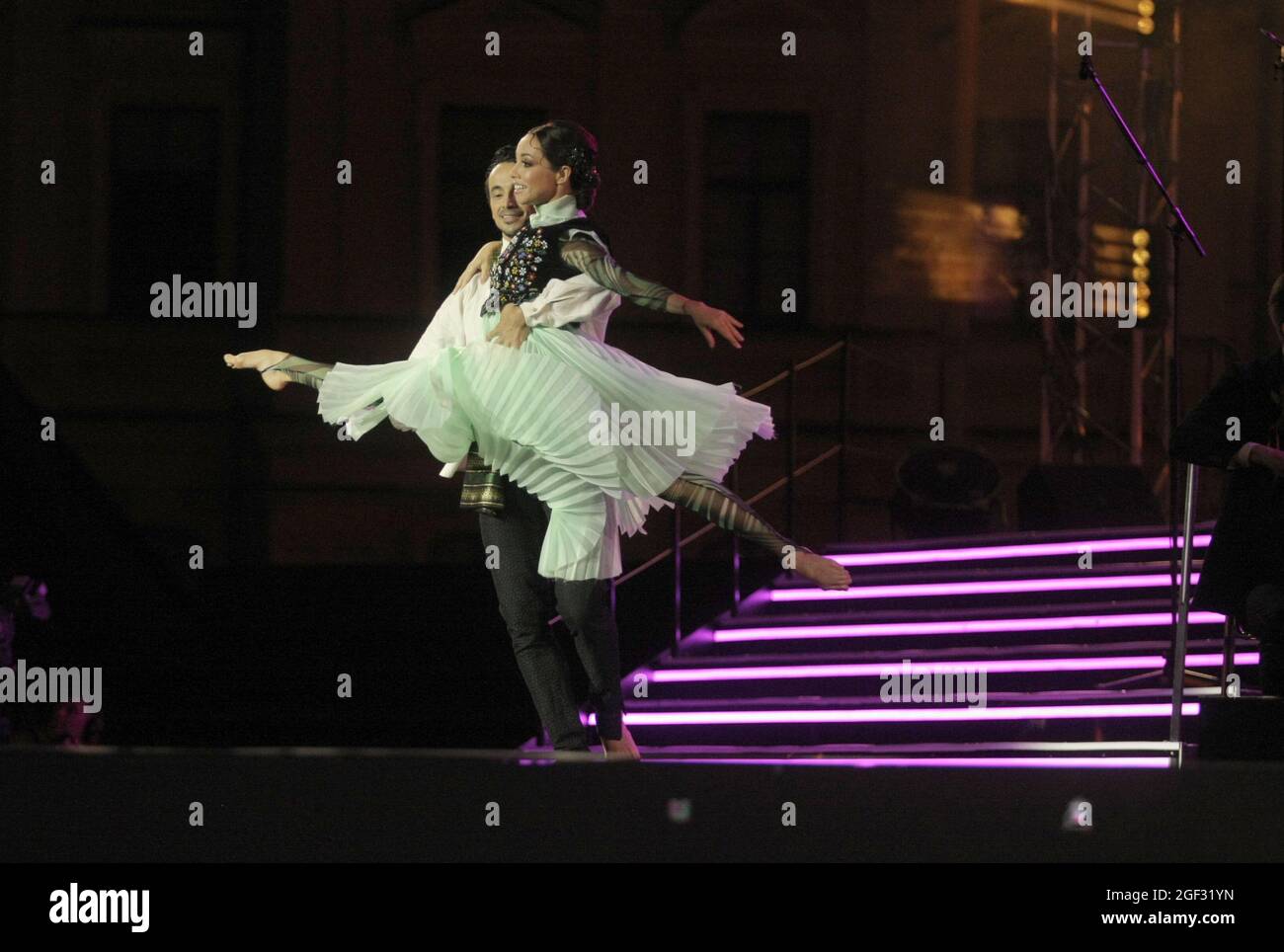 KYIV, UKRAINE - AUGUST 22, 2021 - Prima ballerina at the National Academic Theater Opera and Ballet of Ukraine Kateryna Kukhar and her husband, princi Stock Photo