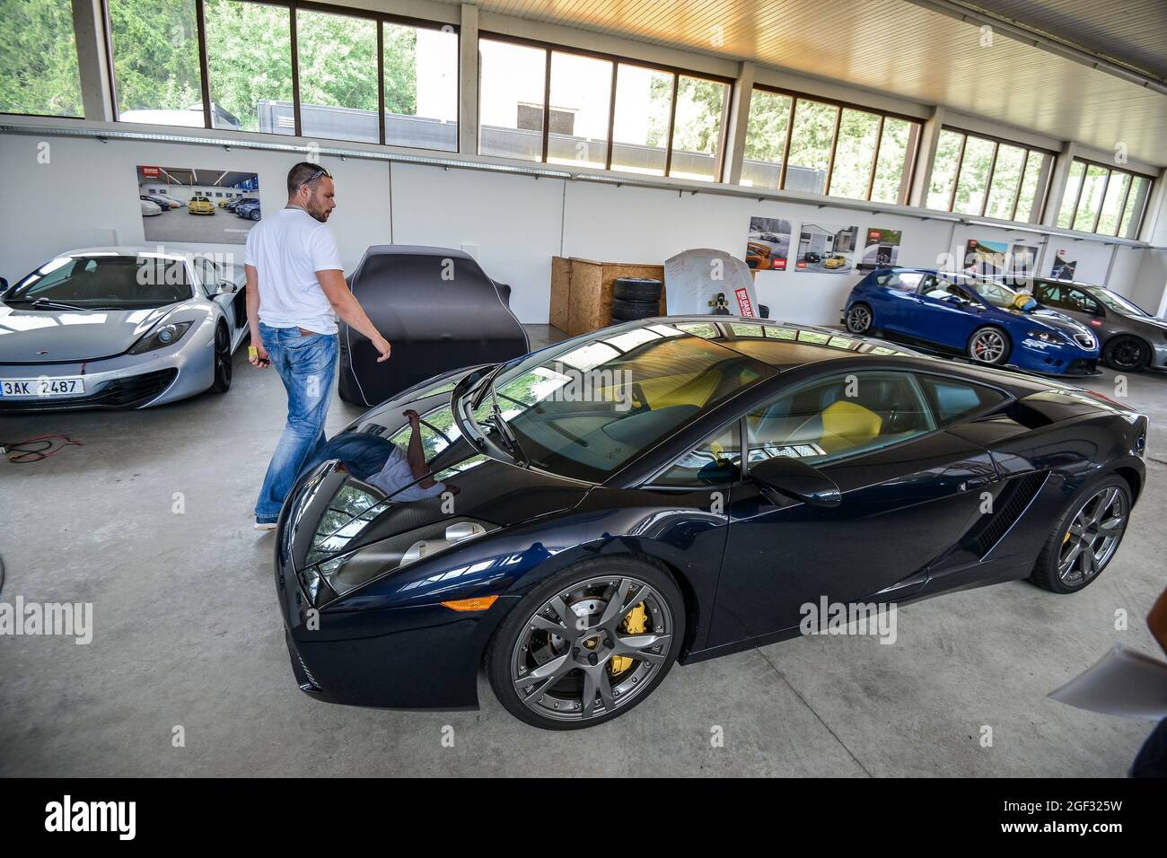 Nurburg, Germany August 20, 2015. Garage of racing rental training sports cars. Road to race