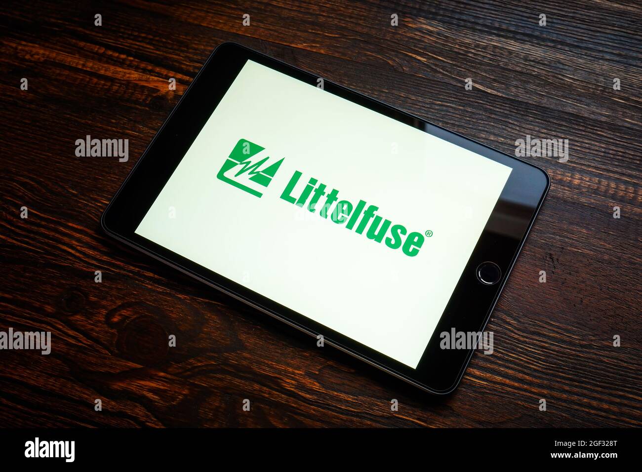 KYIV, UKRAINE - August 21, 2021. Logo of littelfuse company on the screen. Stock Photo