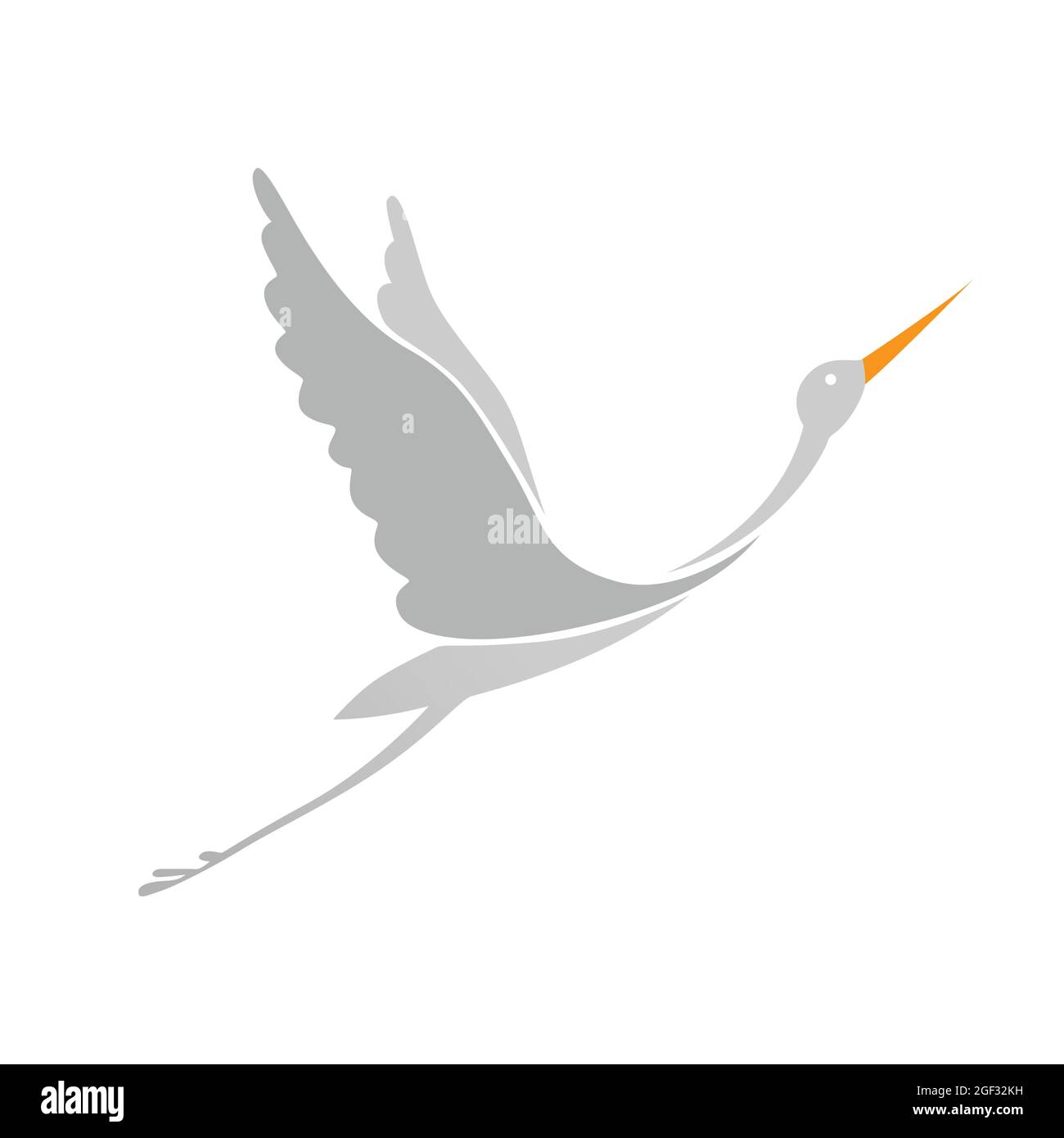 Snowy egret or white bird in flight with stretched wings. Cartoon bird vector Stock Vector