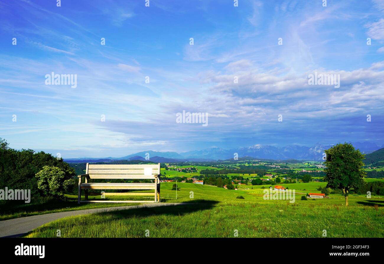 Panorama landscape in the Allgäu in Bavaria. Nature with mountains ...