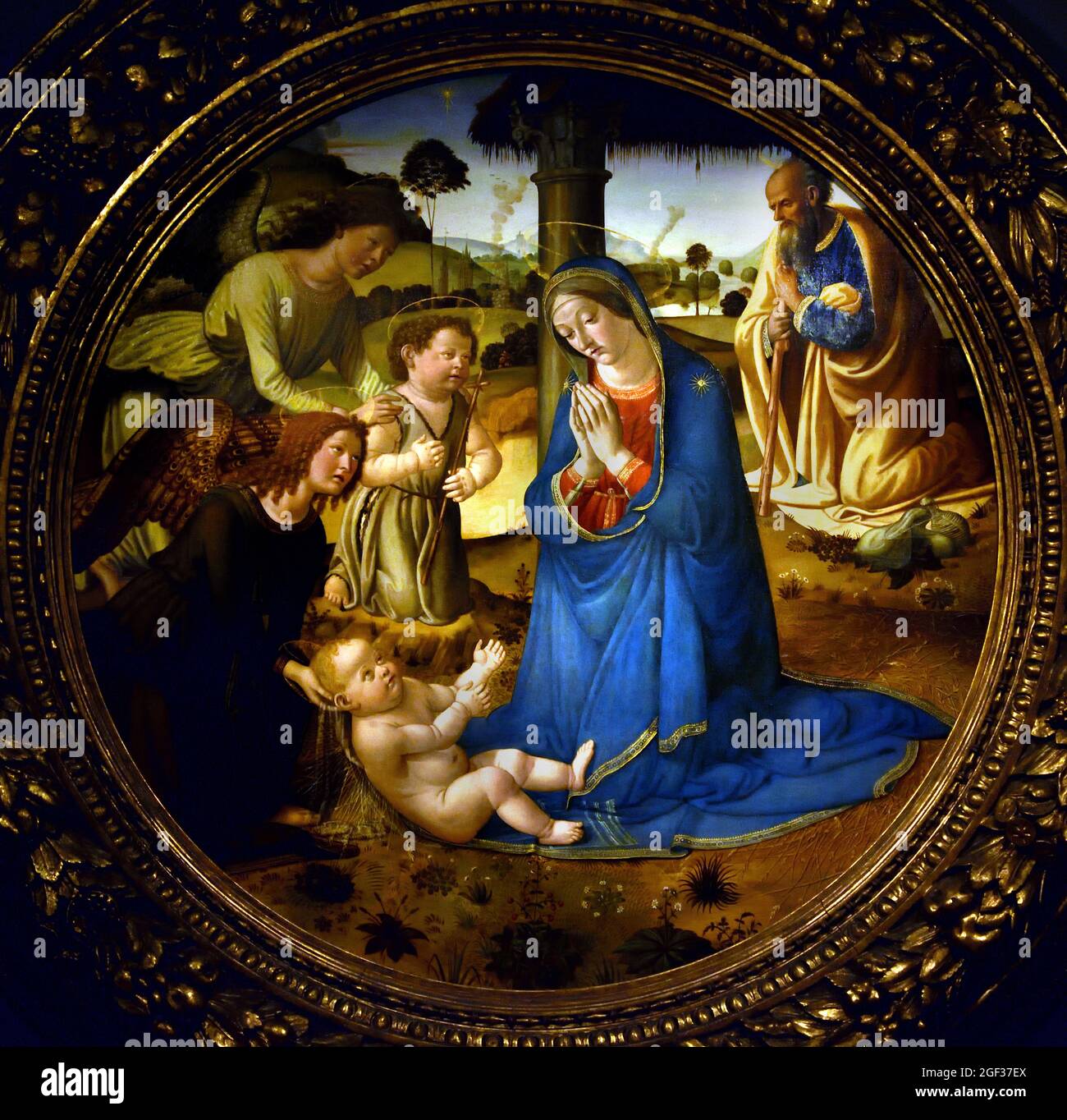 The Adoration of the Christ Child,  1485 - 1507 by Cosimo Rosselli, 1439-1507 Italy, Italian, Cosimo Rosselli was a successful independent master and teacher whose work is typical of artistic production in Florence during the second half of the 15th century. Stock Photo