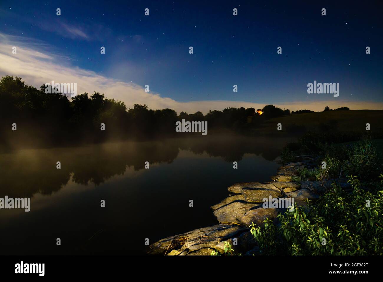 Quiet night by a small lake near Georgetown in Central Kentucky Stock Photo