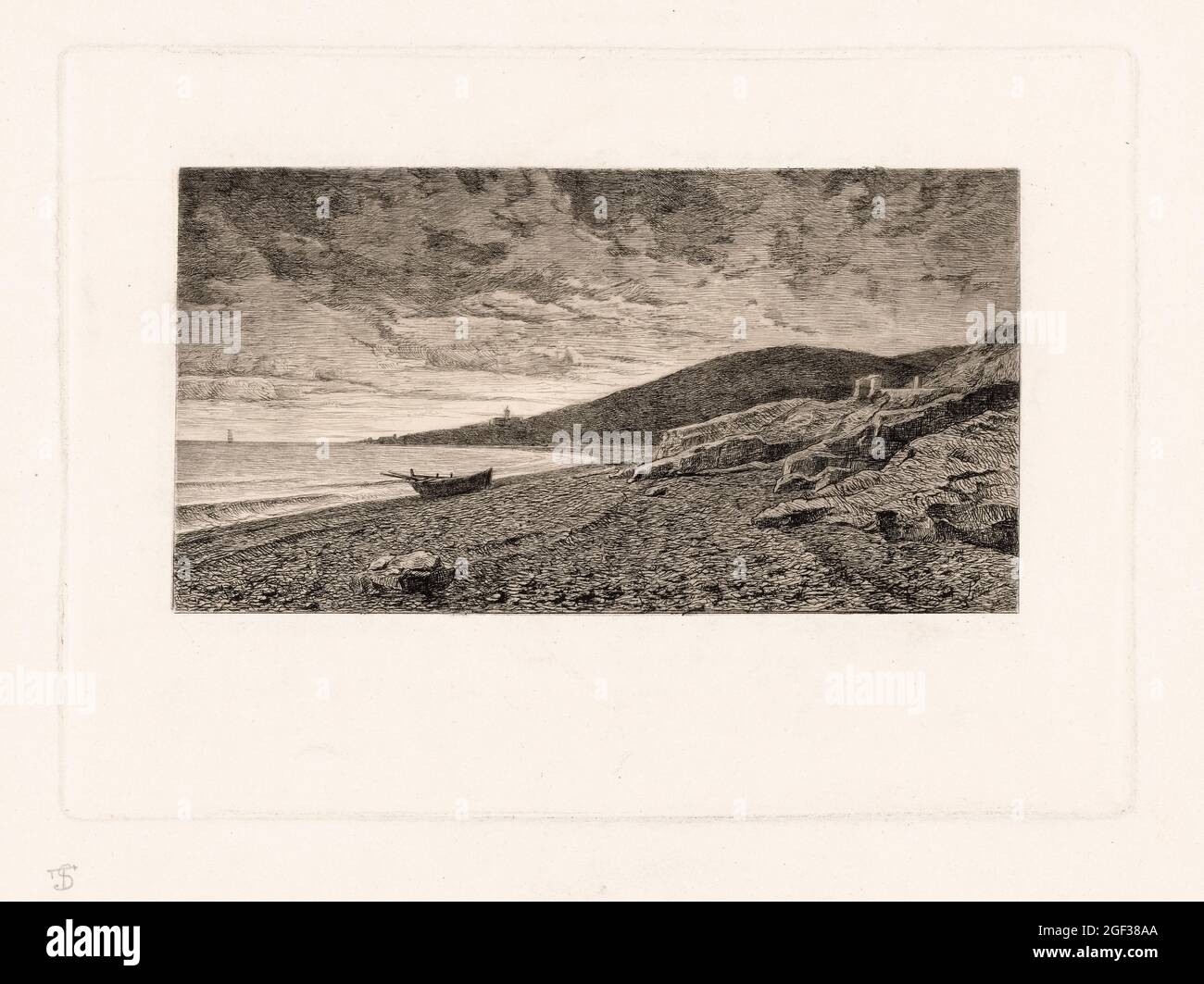 Telemaco Signorini, The Coast of Elba, etching, circa 1870 Stock Photo