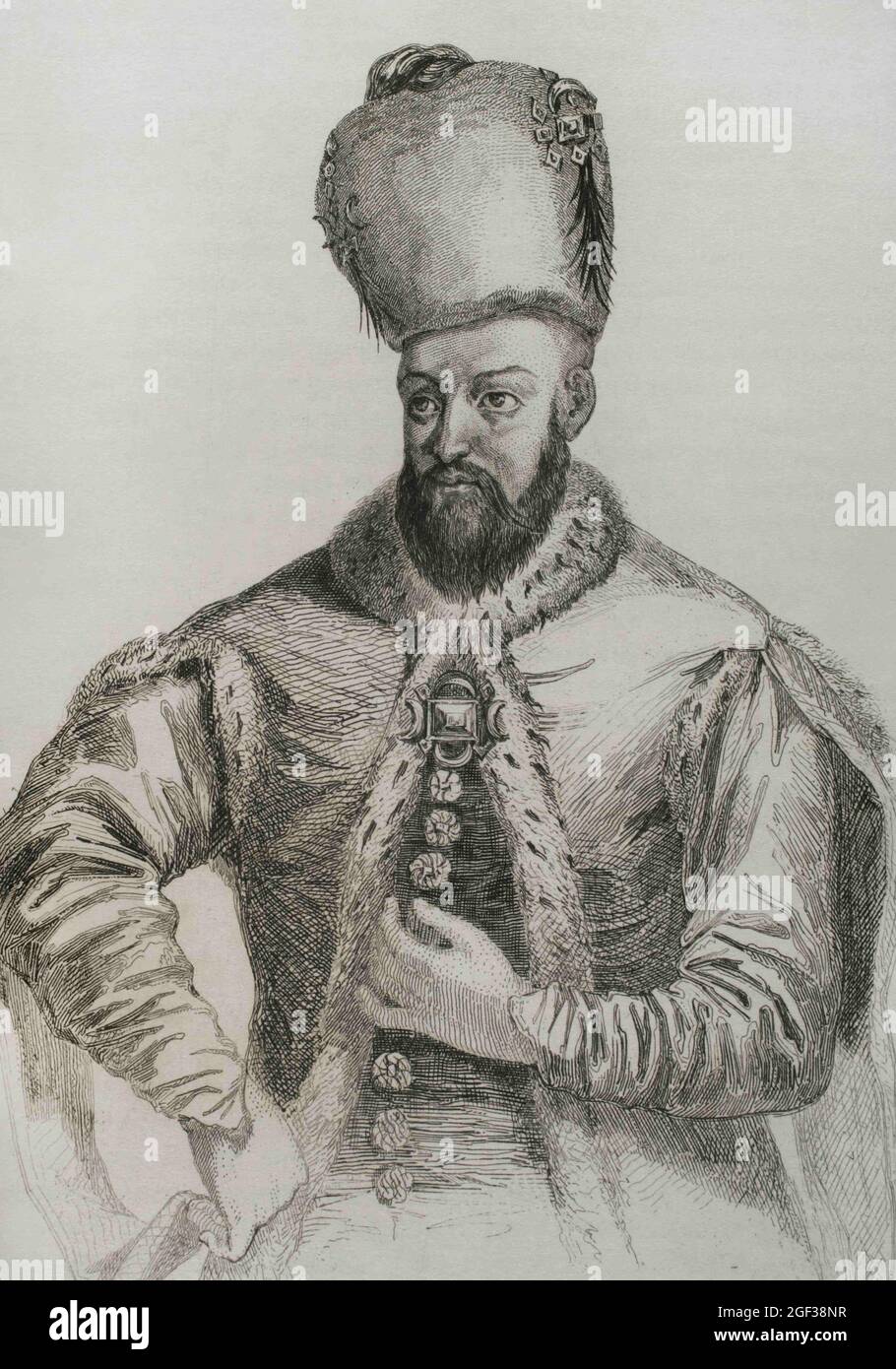 Ibrahim I (1615-1648). Sultan of the Ottoman Empire (1640-1648). Portrait. Engraing by Lemaitre, H. Lalaisse and Chaillot. Historia de Turquia by Jose Stock Photo