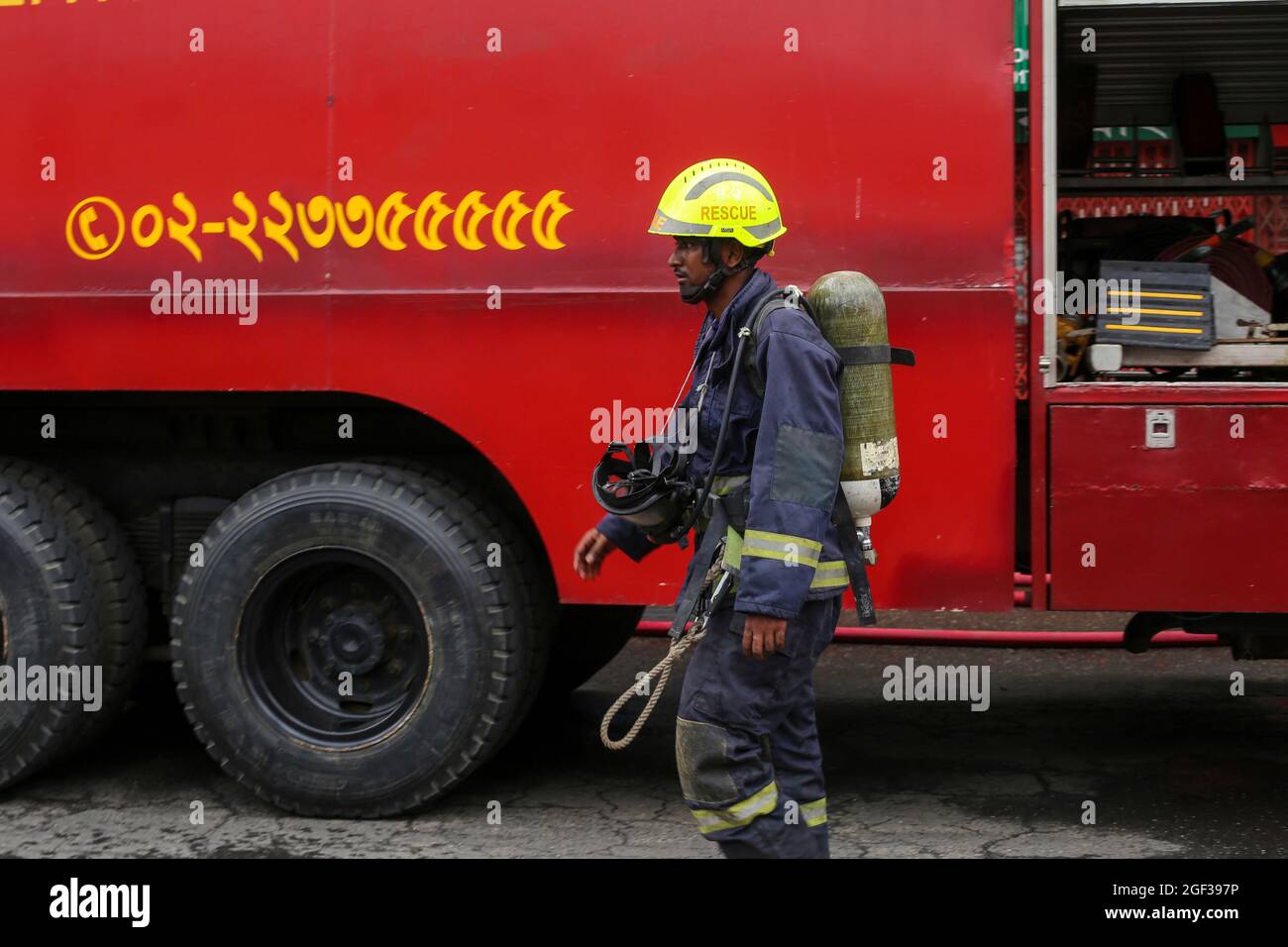 Non Exclusive DHAKA, BANGLADESH, AUGUST 21, 2021 A Firefighter seen