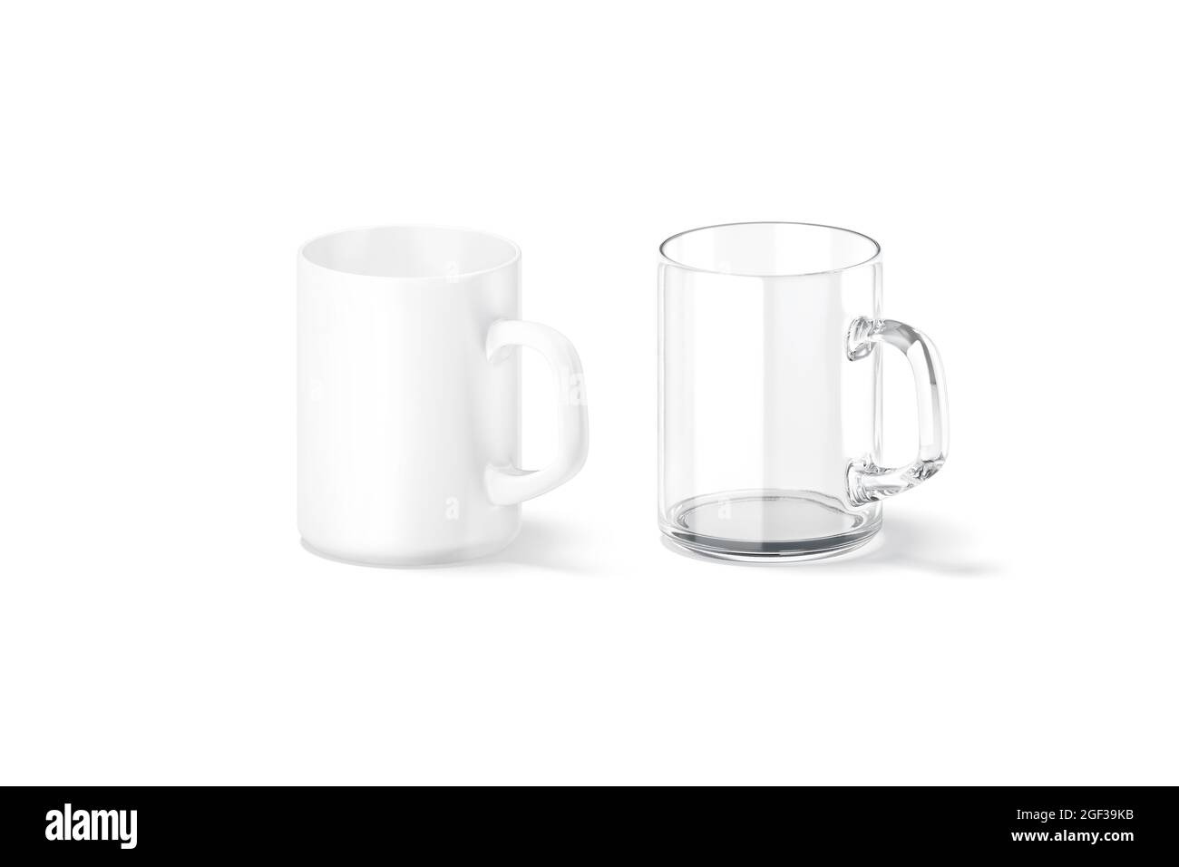 Blank ceramic and glass 8 oz mug with square handle mockup, 3d rendering.  Empty acrylic coffeemug jar mock up, isolated, side view. Clear household  ta Stock Photo - Alamy