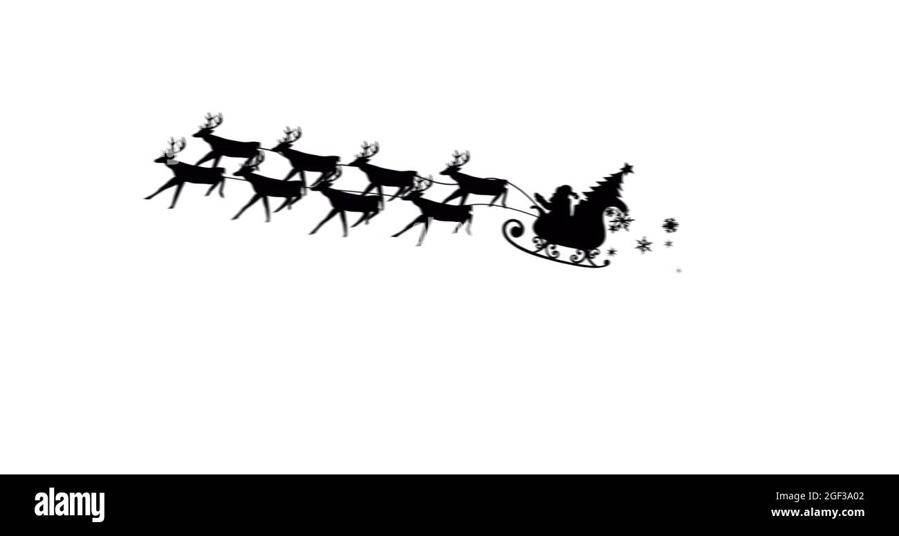 Digital image of black silhouette of santa claus and christmas tree in ...