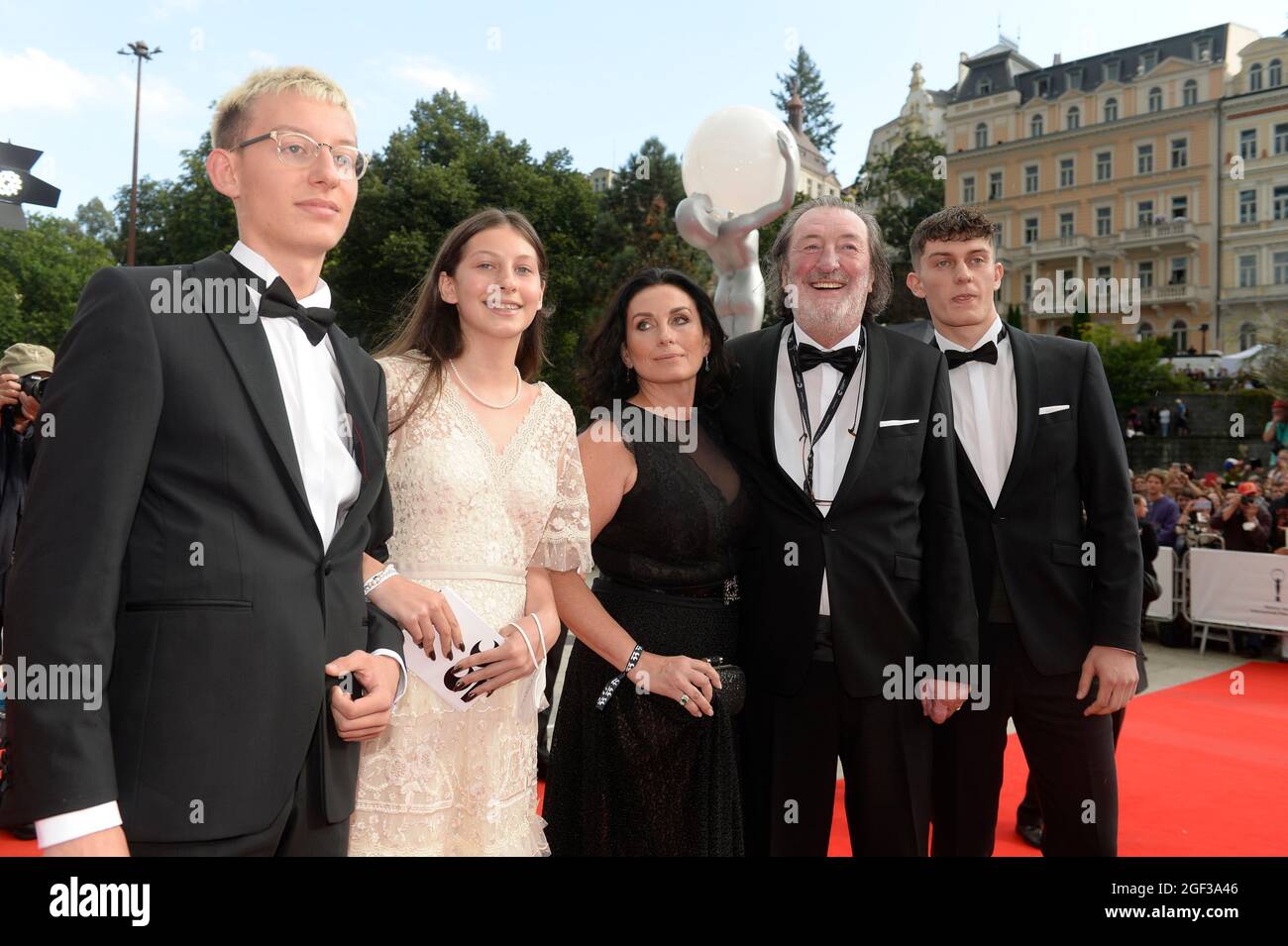 Czech actor Bolek (Boleslav) Polivka, 2nd from right, his wife Marcela Polivkova, center, and his children arrive to the start of the 55th edition of Stock Photo