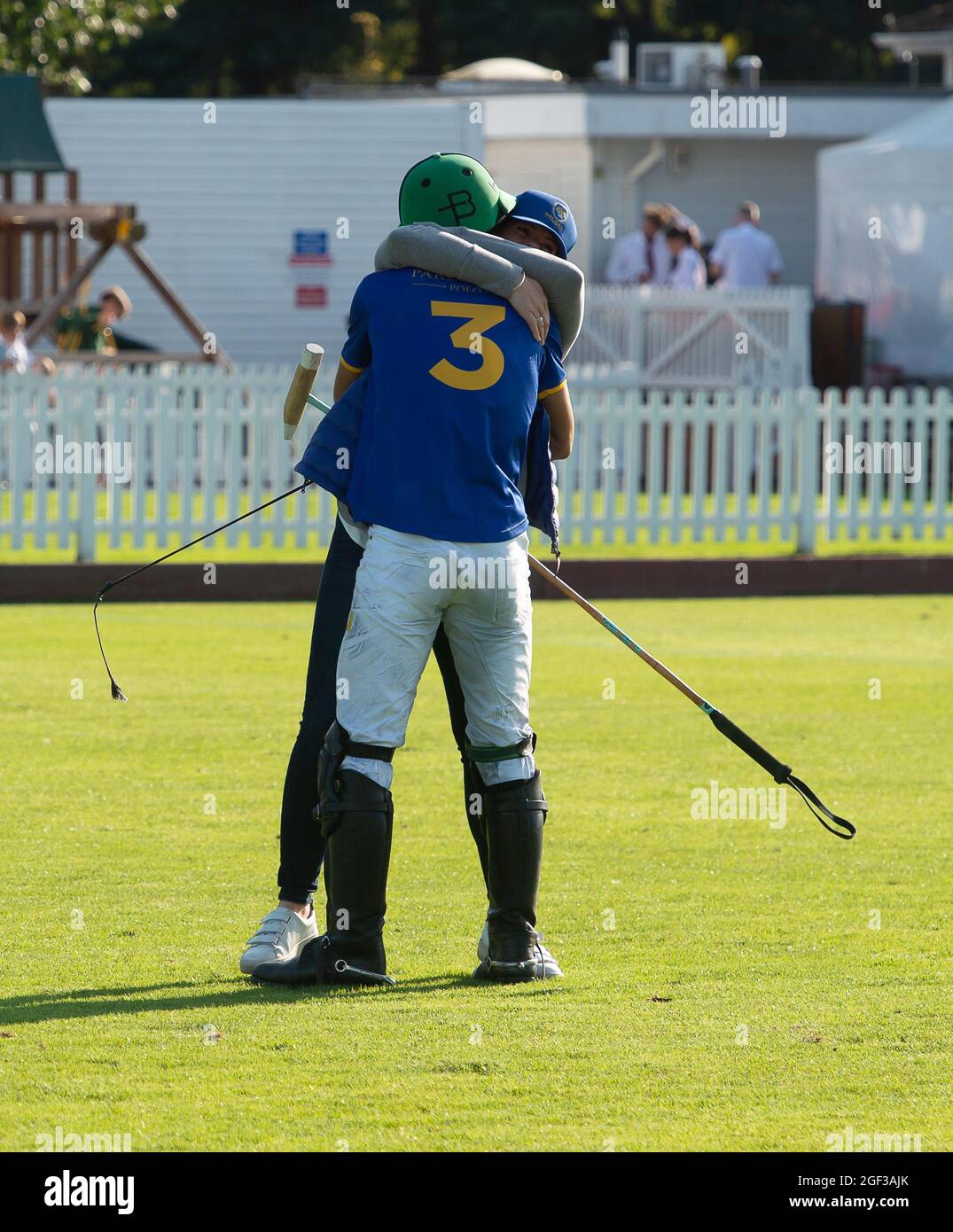 Egham, Surrey, UK. 22nd August, 2021. Park Place polo players were delighted to win the Prince of Wales's Championship Cup. Credit: Maureen McLean/Alamy Stock Photo
