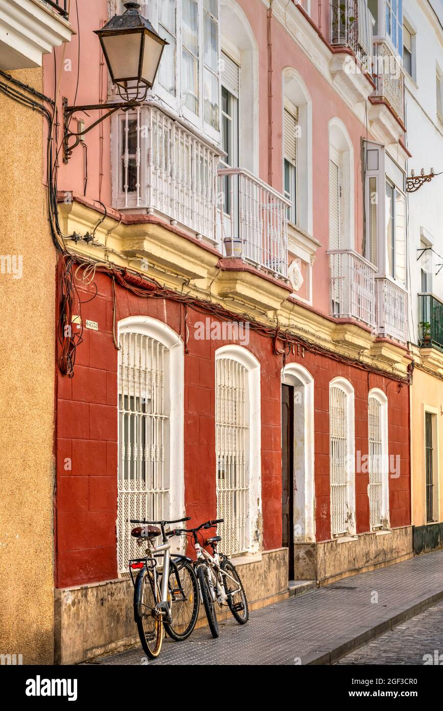Picturesque street scene in the old town, Cadiz, Andalusia, Spain Stock Photo