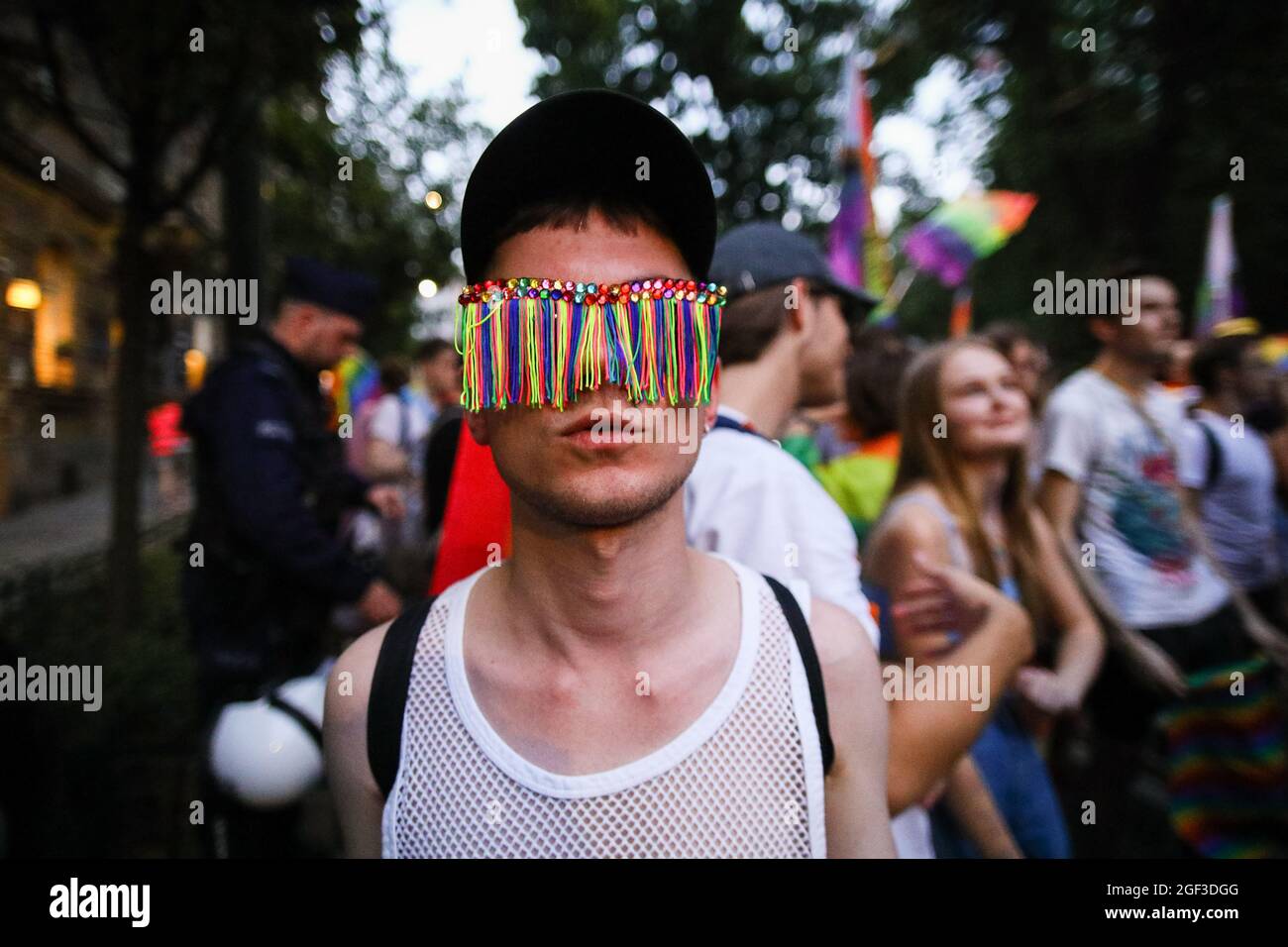 A participant wearing rainbow coloured sunglasses is seen during the march.  Annual Equality March also known as 'Pride Parade'. This year's march att Stock Photo