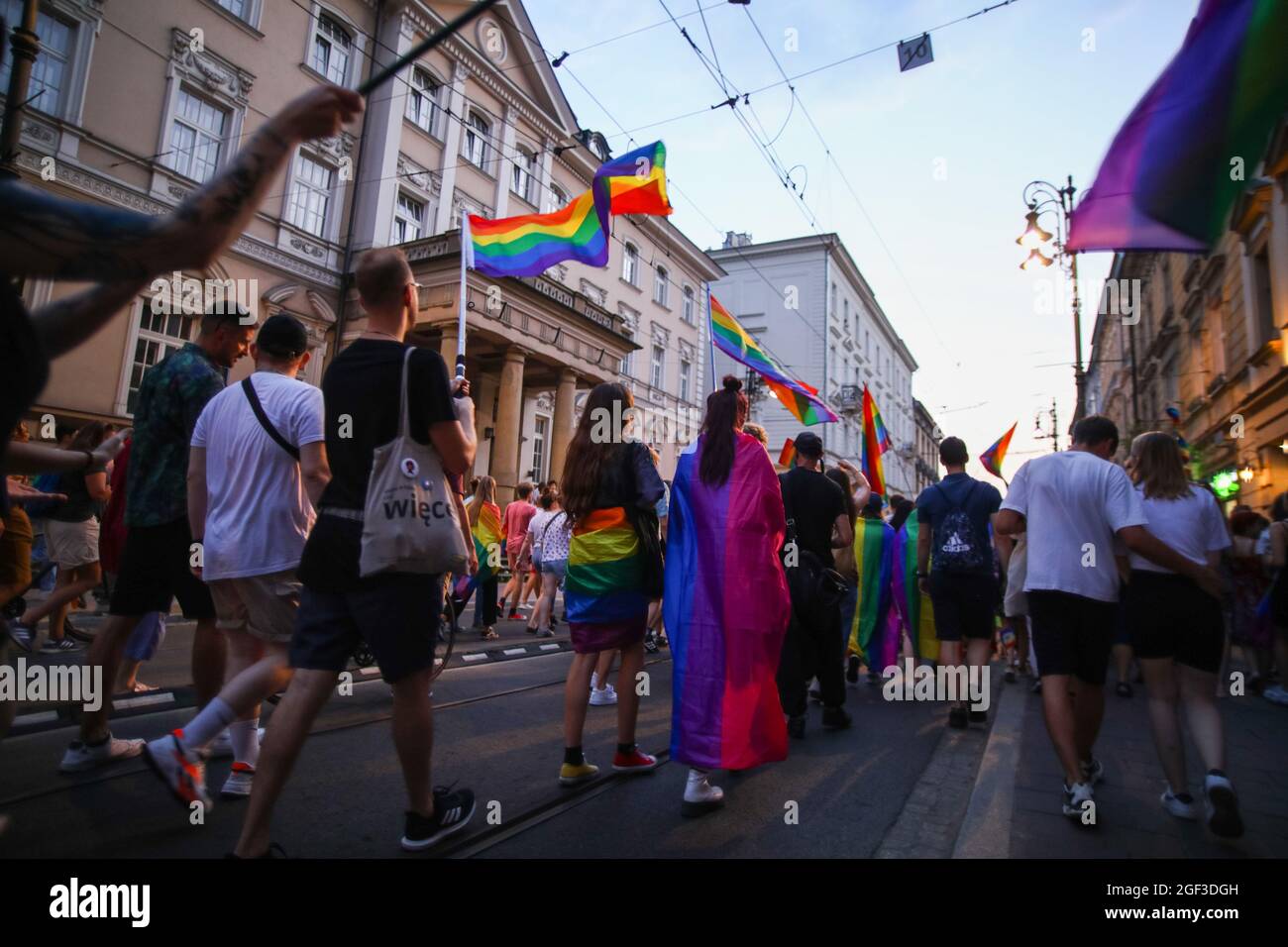 Members of Polish LGBTQ community are seen with rainbow flags during the march.  Annual Equality March also known as 'Pride Parade'. This year's march Stock Photo