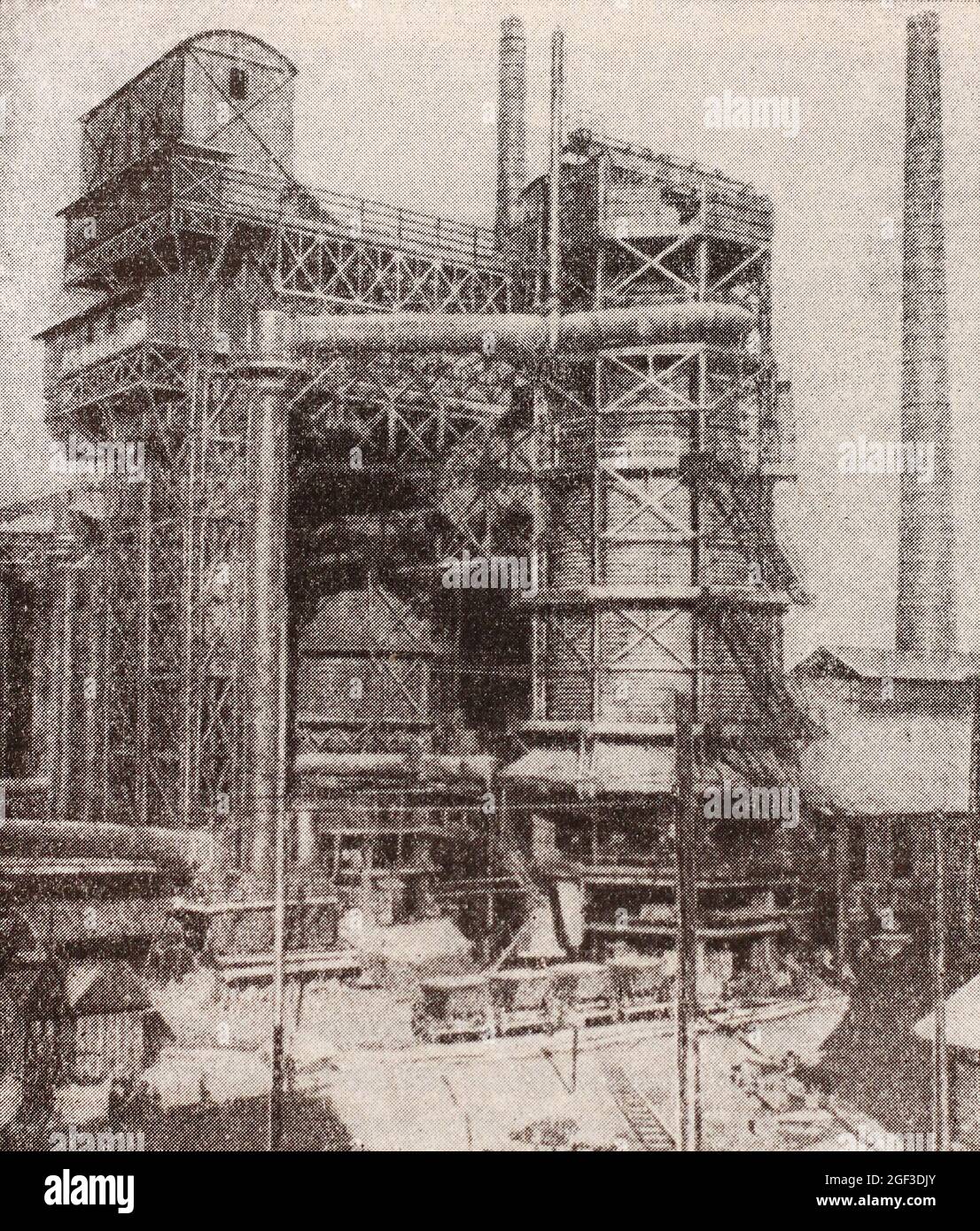 A blast furnace at a metallurgical plant in Kladno. Photo of the late 19th century. Stock Photo