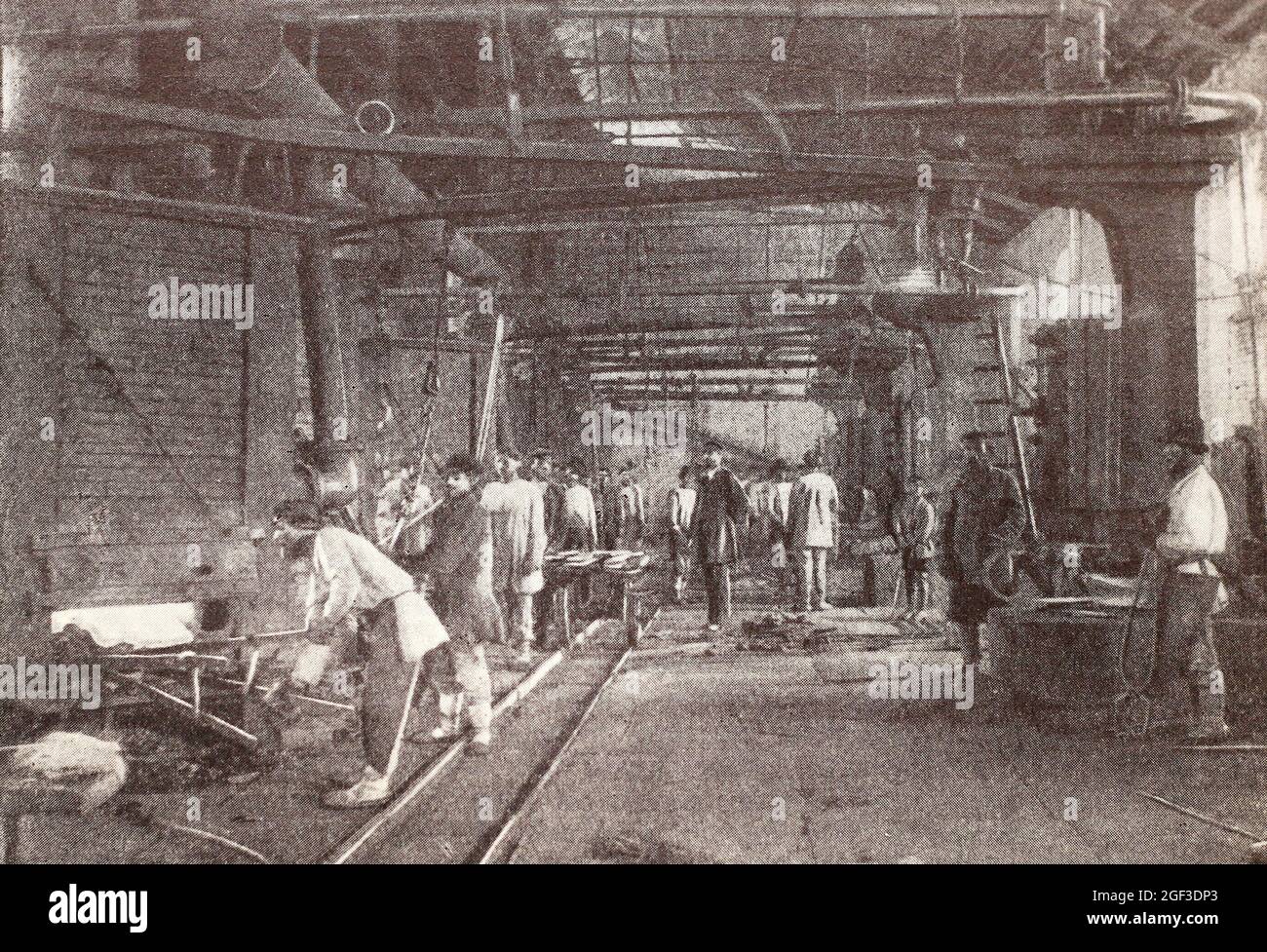 Foundry furnaces of the Rezhevsky metallurgical plant in the Urals. Photo of 1880. Stock Photo