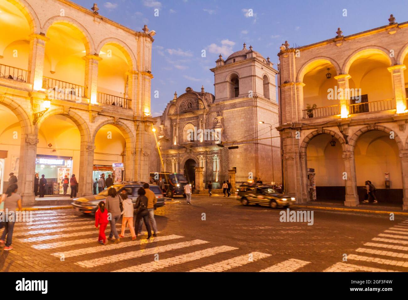 AREQUIPA, PERU MAY 26, 2015 Colonial houses on Plaza de Armas square