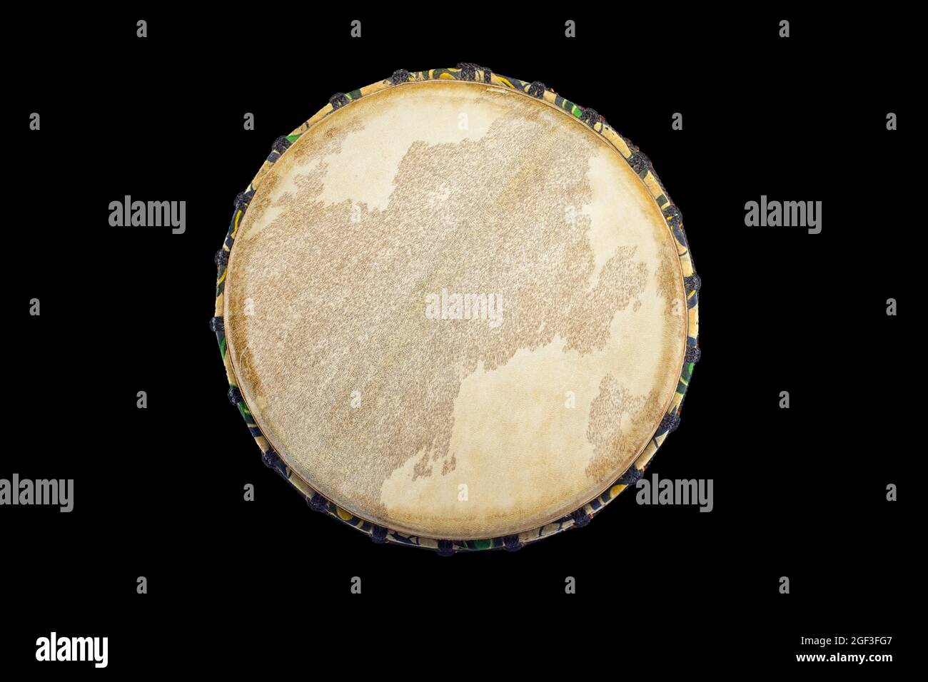 top view of an african traditional djembe on black background Stock Photo