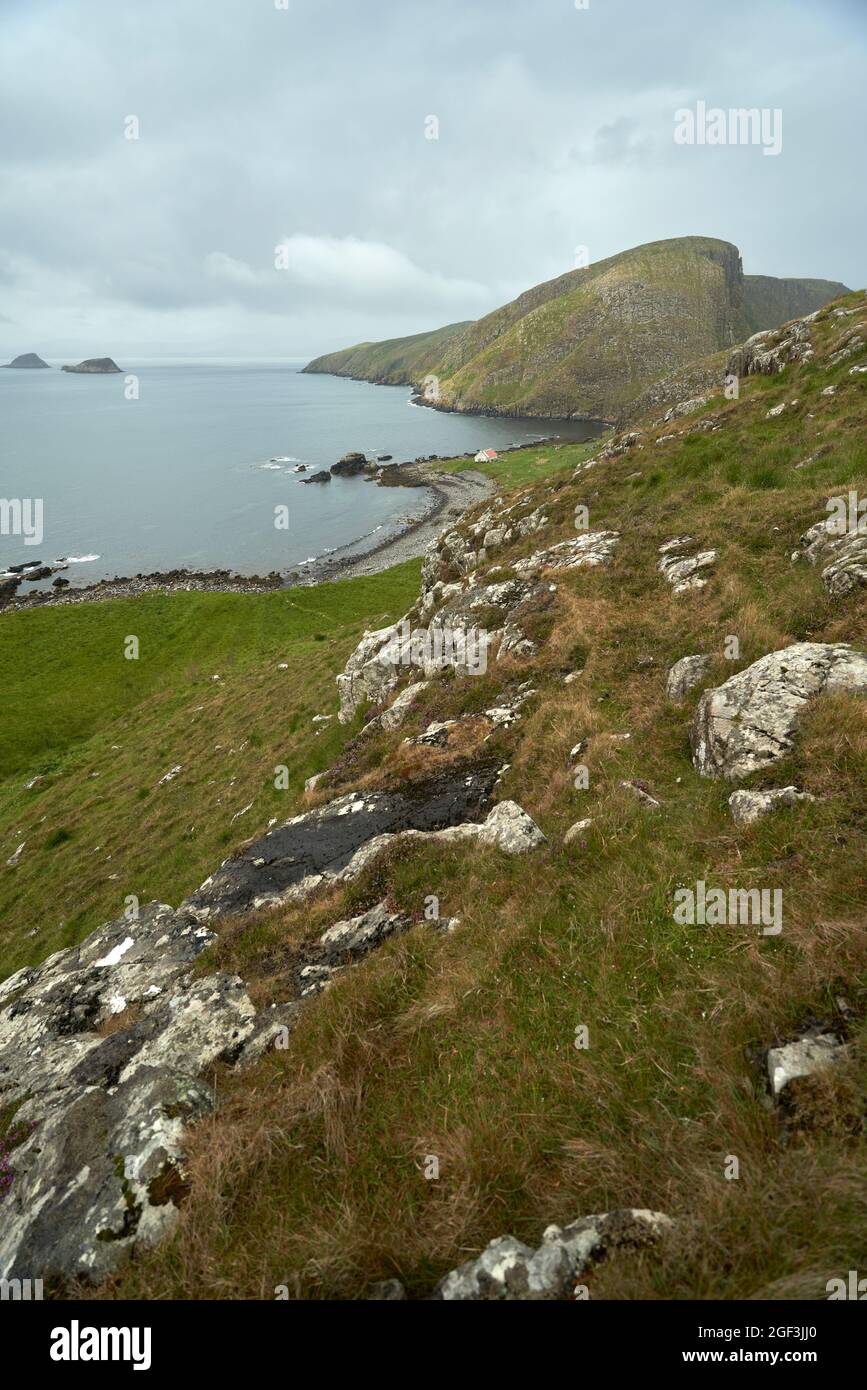 The house or bothy on Eilean an Taighe in the Shiant Isles. Stock Photo