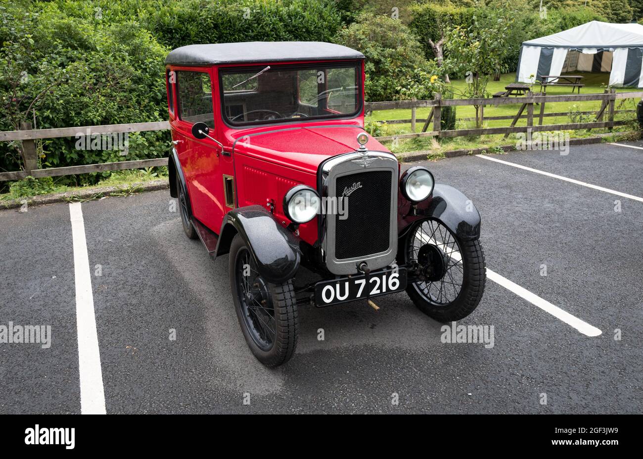 Vintage Austin Seven RL Box Saloon in red. Stock Photo
