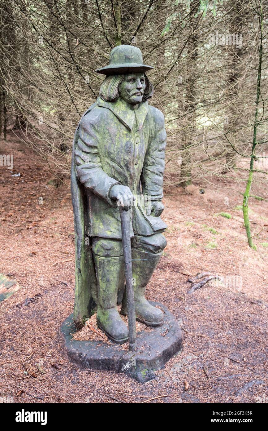 The Pendle Sculpture Trail at Aitken Wood near  Barley village, in the Forest of Bowland. This one is called 'The Witchfinder'. Stock Photo