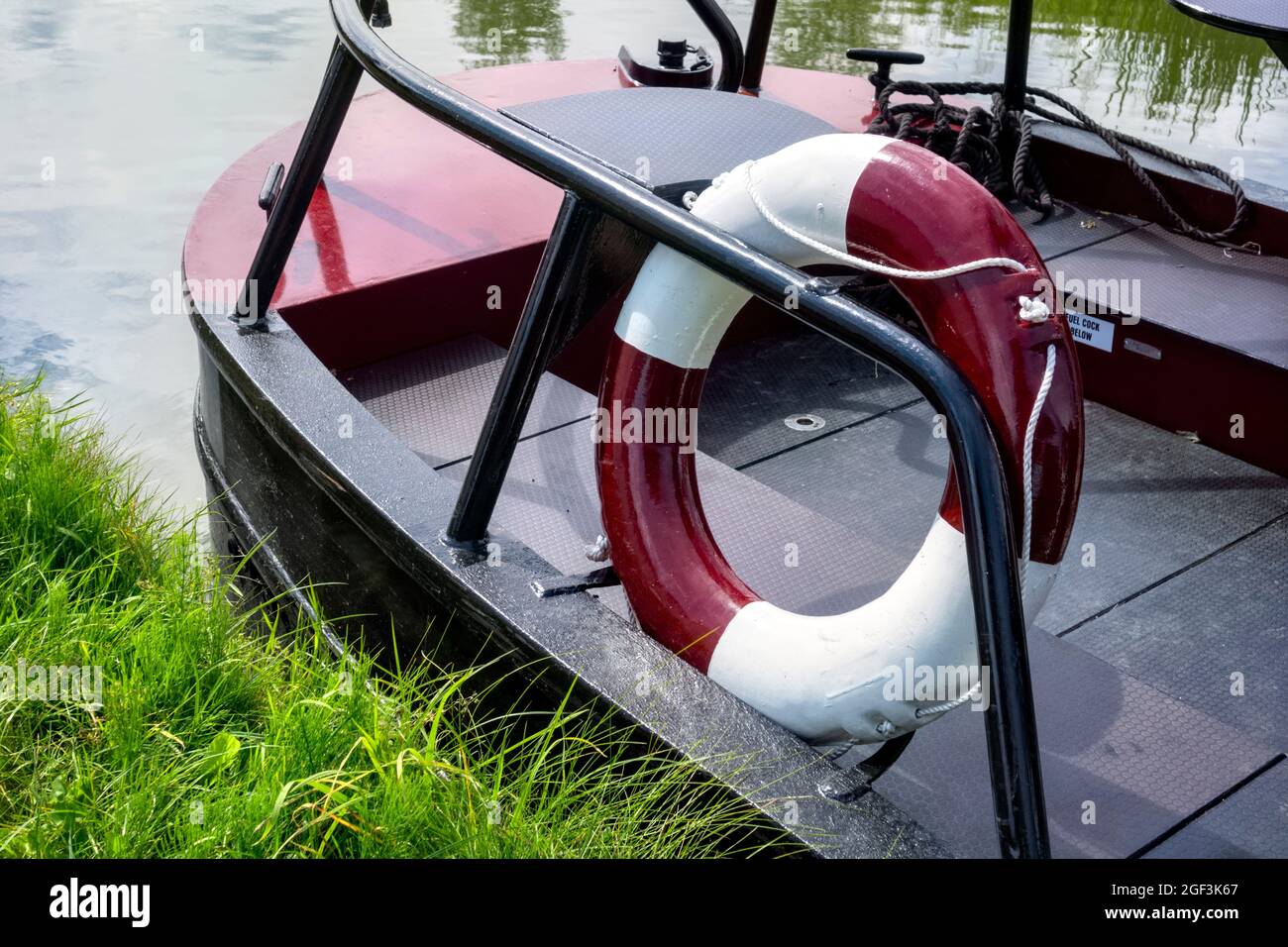 Lifebelt onboard Narrowboat, Grand Union Canal Buckinghamshire UK Stock Photo