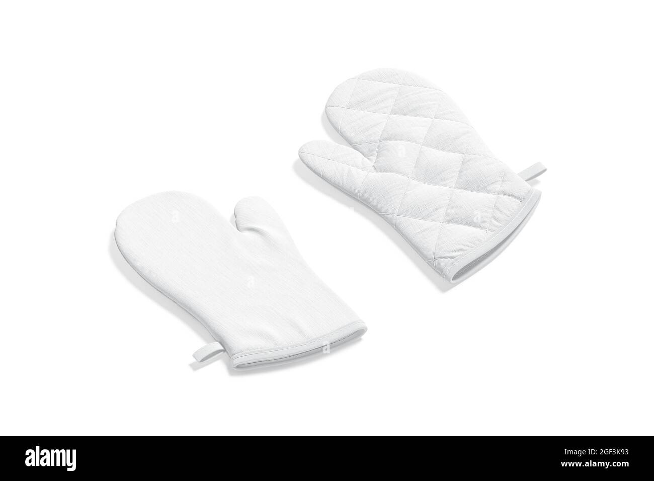 Blank white oven mitt mockup front and back, side view, 3d rendering