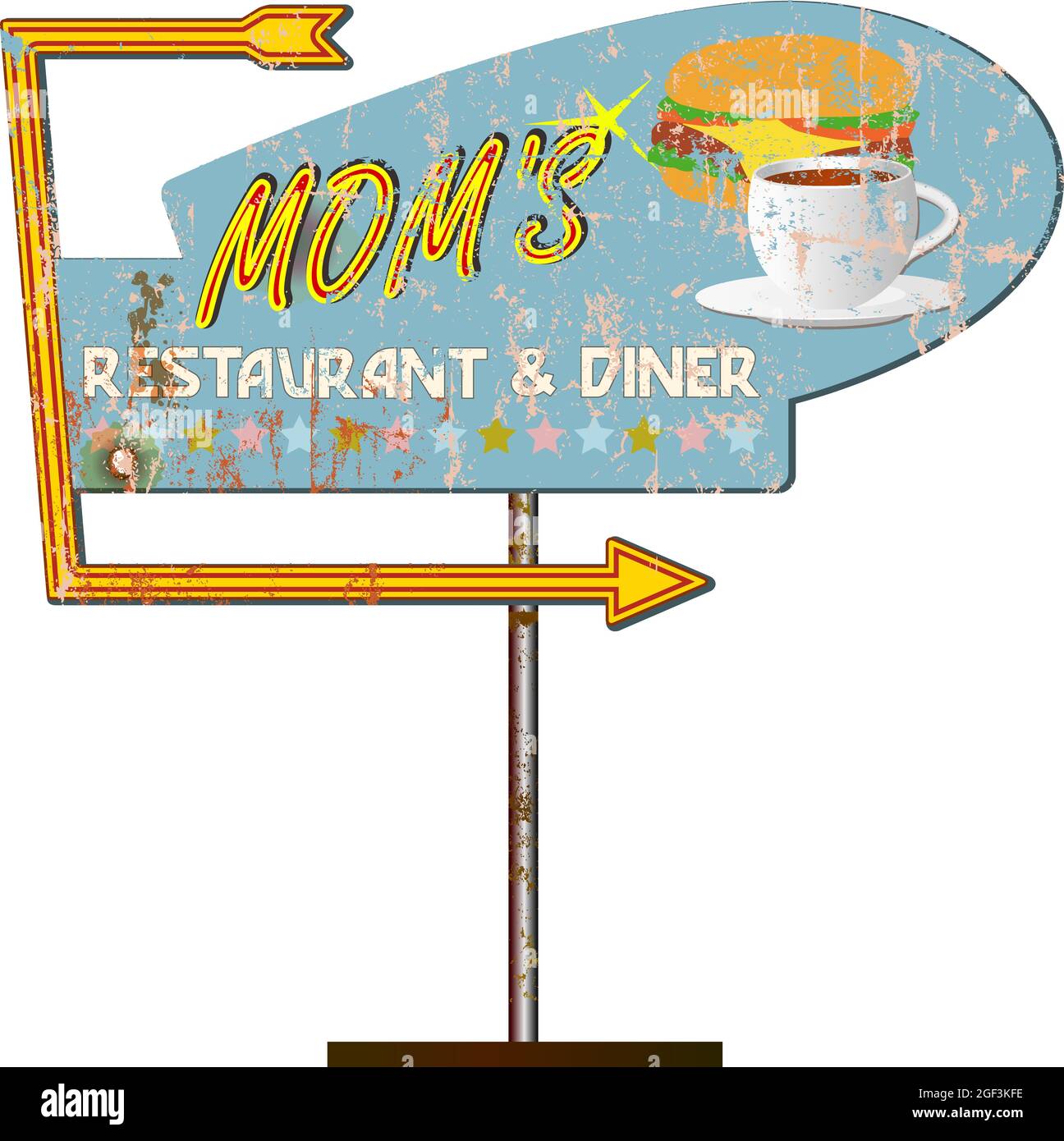grungy american diner sign, retro grungy vector illustration Stock Vector
