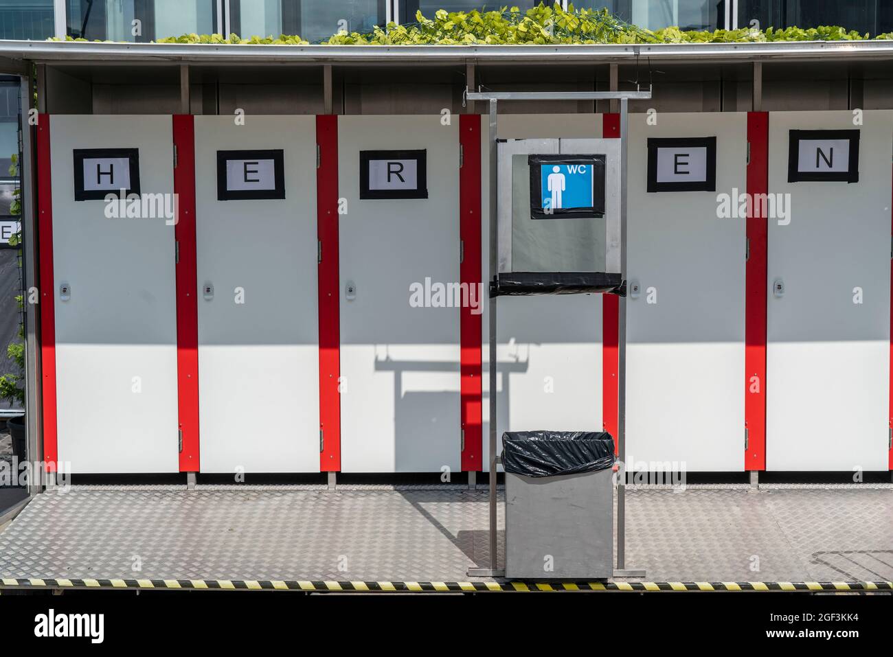 Toilets, at an open-air cinema, men's WC, toilet cabins, Cologne, NRW, Germany, Stock Photo