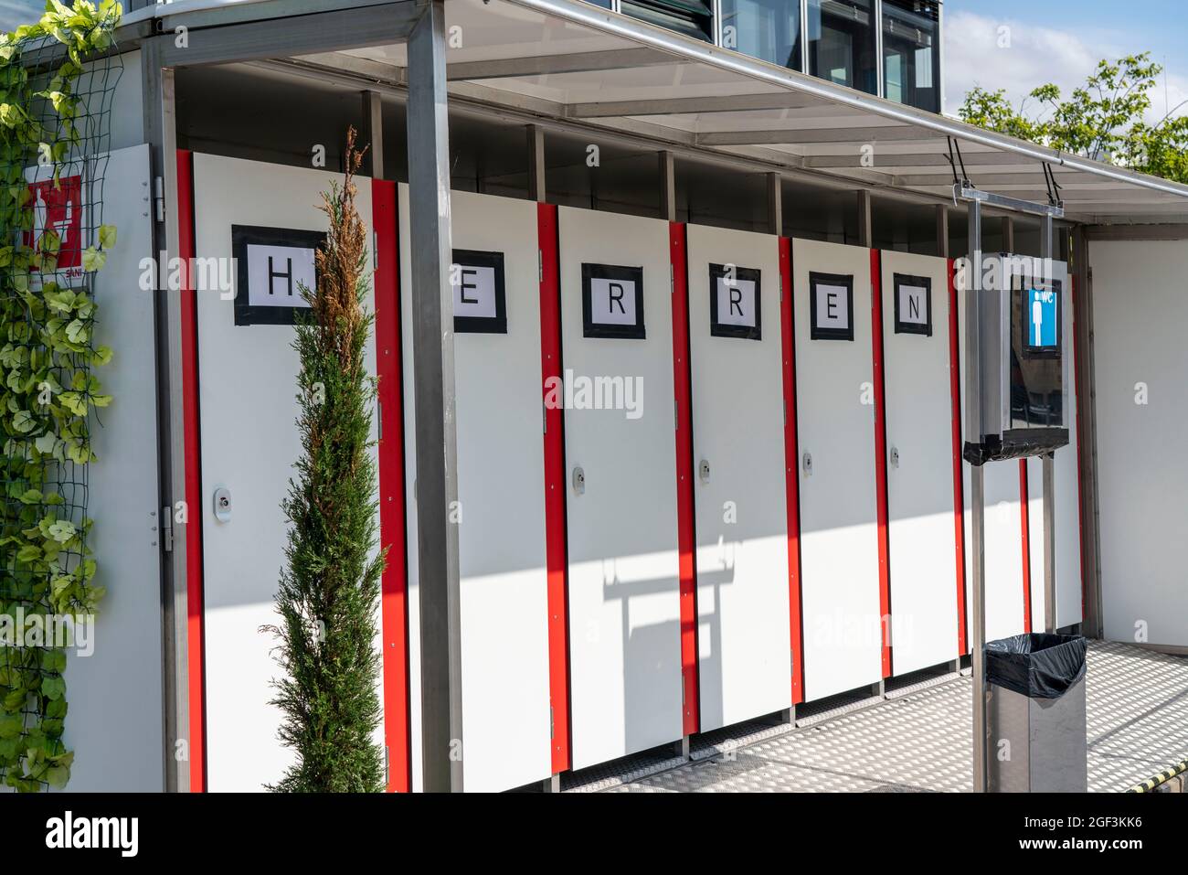 Toilets, at an open-air cinema, men's WC, toilet cabins, Cologne, NRW, Germany, Stock Photo