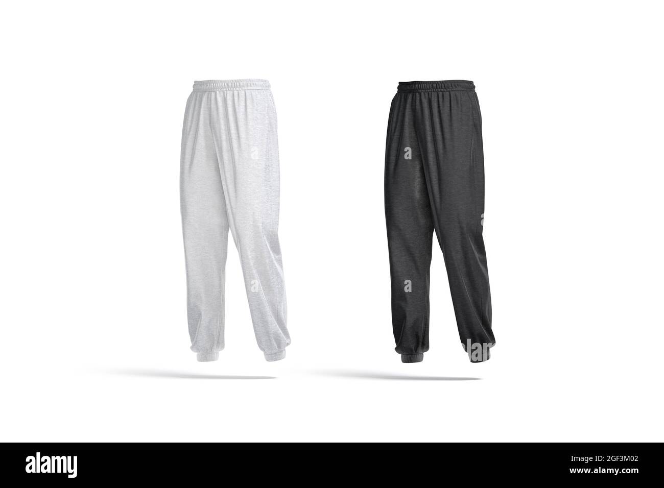 Blank black and melange sport sweatpants mockup, half-turned view