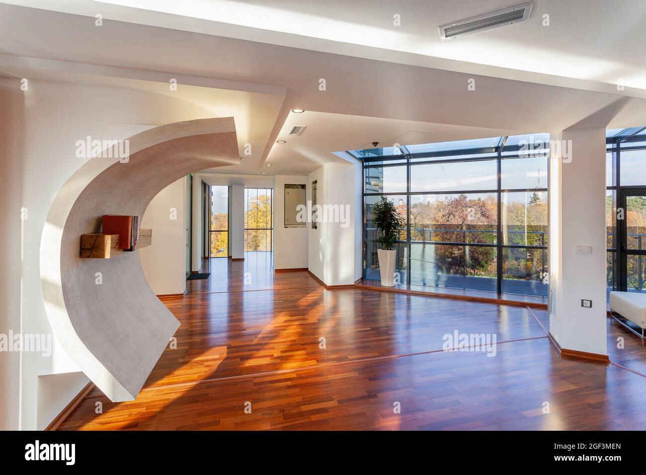 Modern office interior design, geometric shapes, artistic construction ...