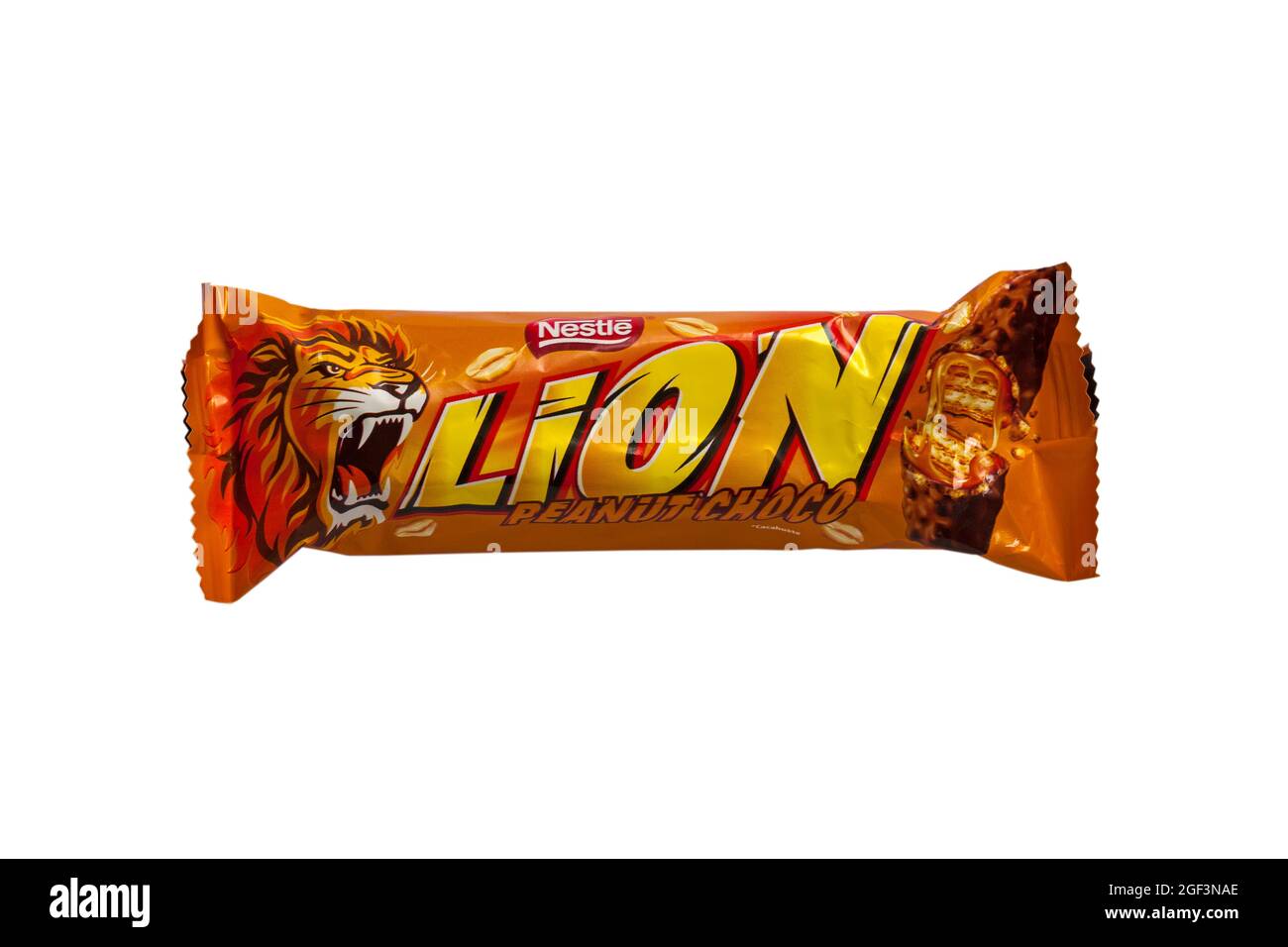 Nestle Lion peanut choco chocolate bar isolated on white background