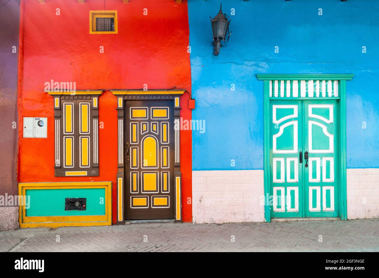 Colorful colonial houses in Lourdes lane in Loja, Ecuador Stock Photo