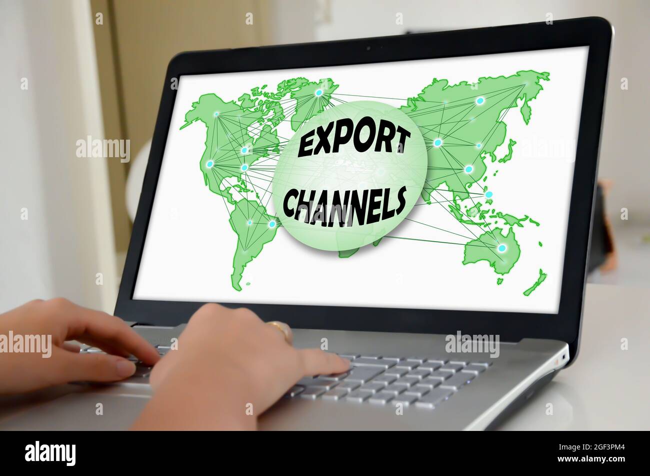 Hands on a laptop with screen showing export channels concept Stock ...