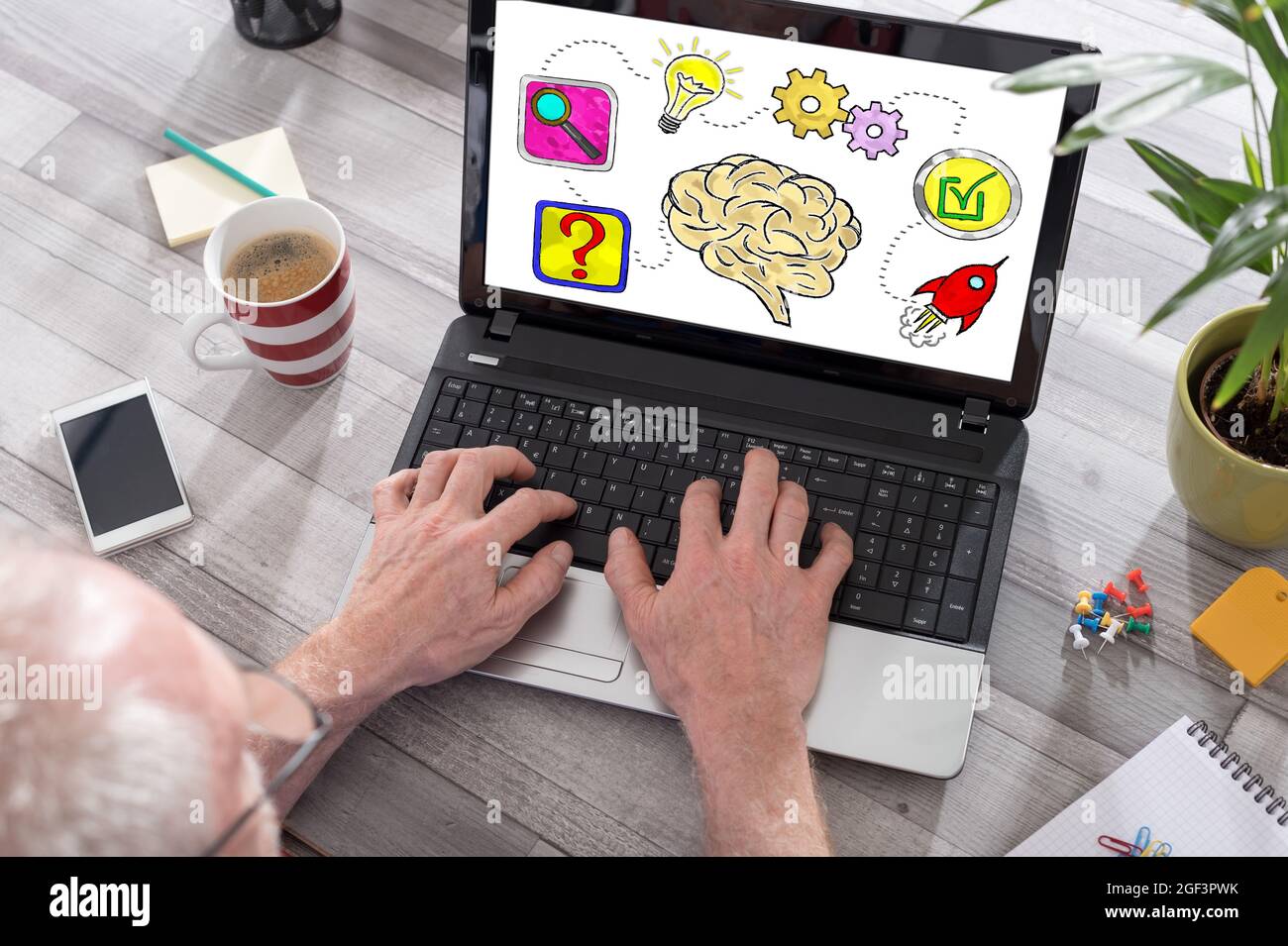 Problem solving concept shown on a laptop used by a man Stock Photo