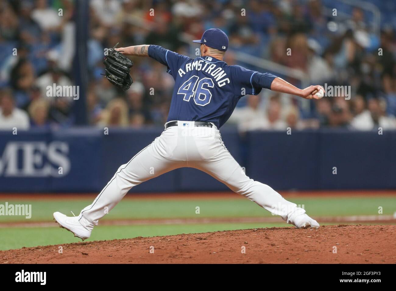 St. Petersburg, FL. USA; Tampa Bay Rays relief pitcher Shawn Armstrong (46) delivers a pitch