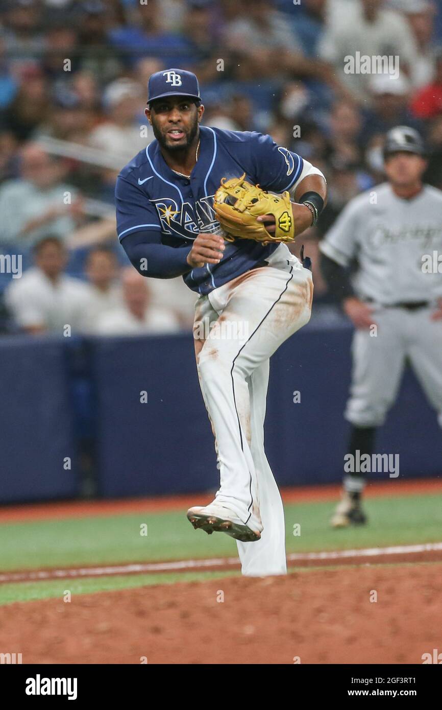 St. Petersburg, FL. USA; Tampa Bay Rays first baseman Yandy Diaz (2) throws out Chicago White