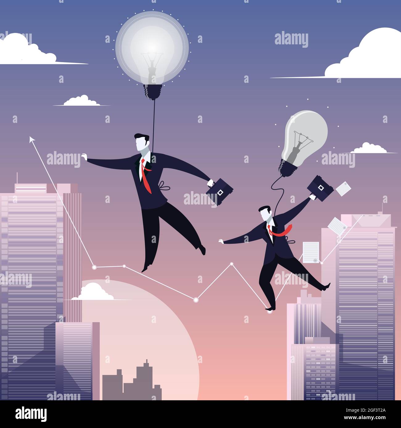 Vector illustration of two businessmen walking on tightrope like ...