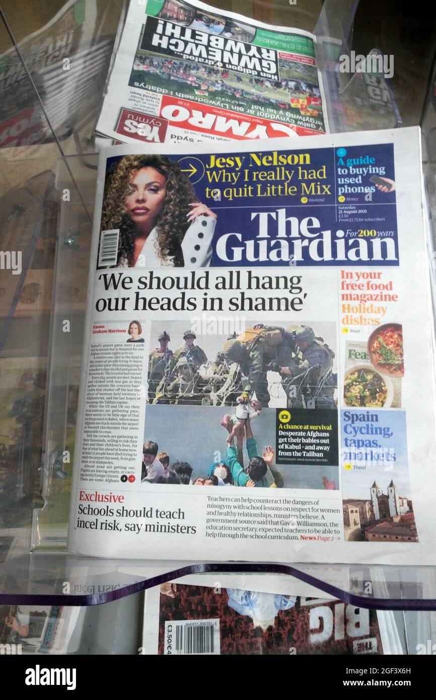 'We should all hang our heads in shame' Americans British Kabul airport Guardian front page Afghanistan newspaper headline 21 August 2021  London UK Stock Photo