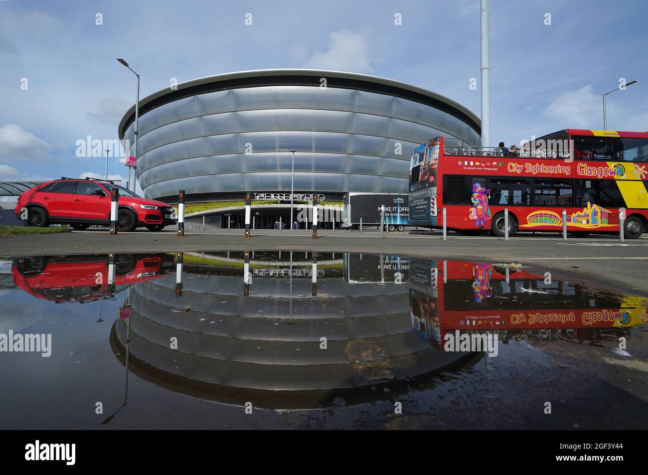 A tour bus passes The SSE Hydro on the Scottish Event Campus in Glasgow ...