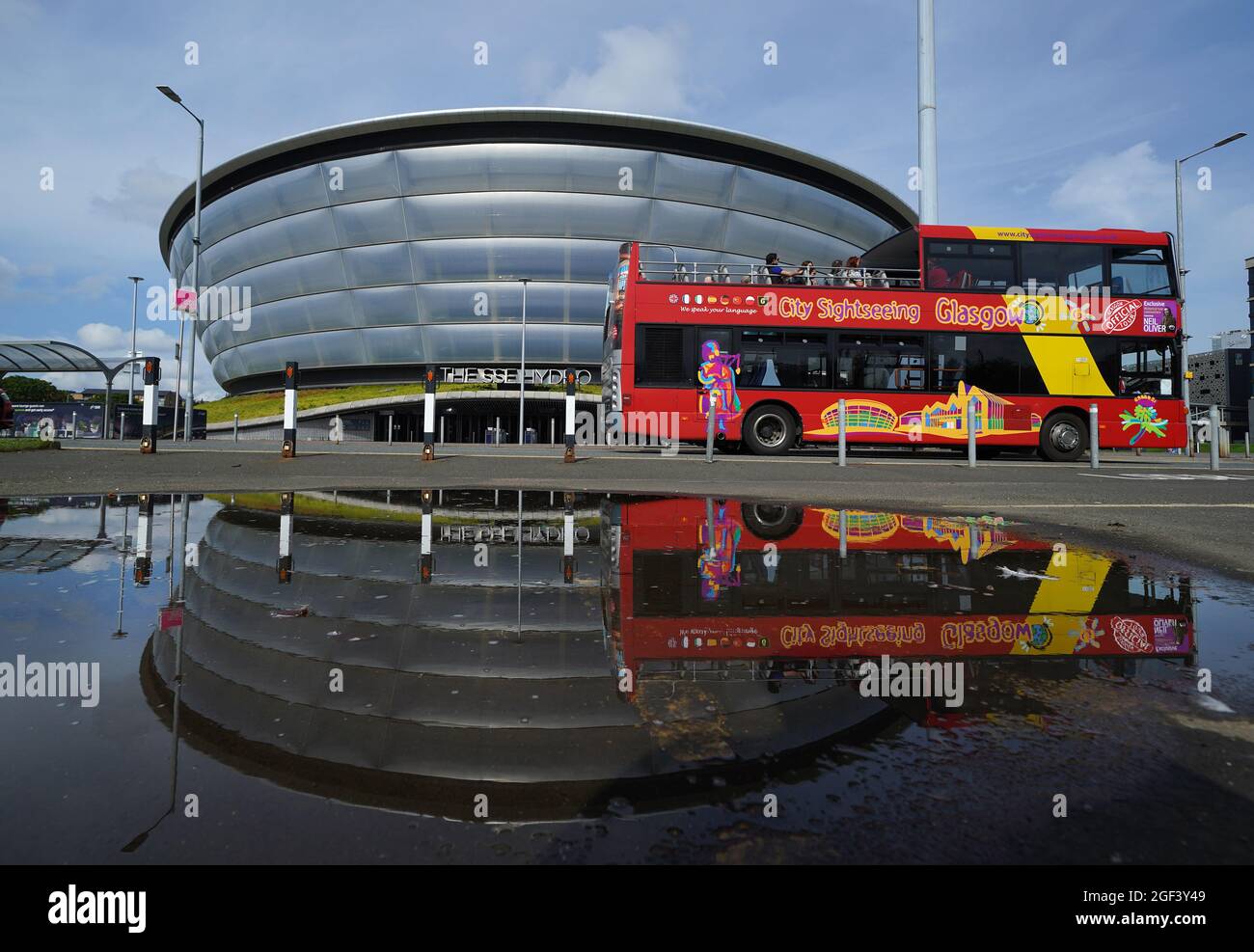 A tour bus passes The SSE Hydro on the Scottish Event Campus in Glasgow ...