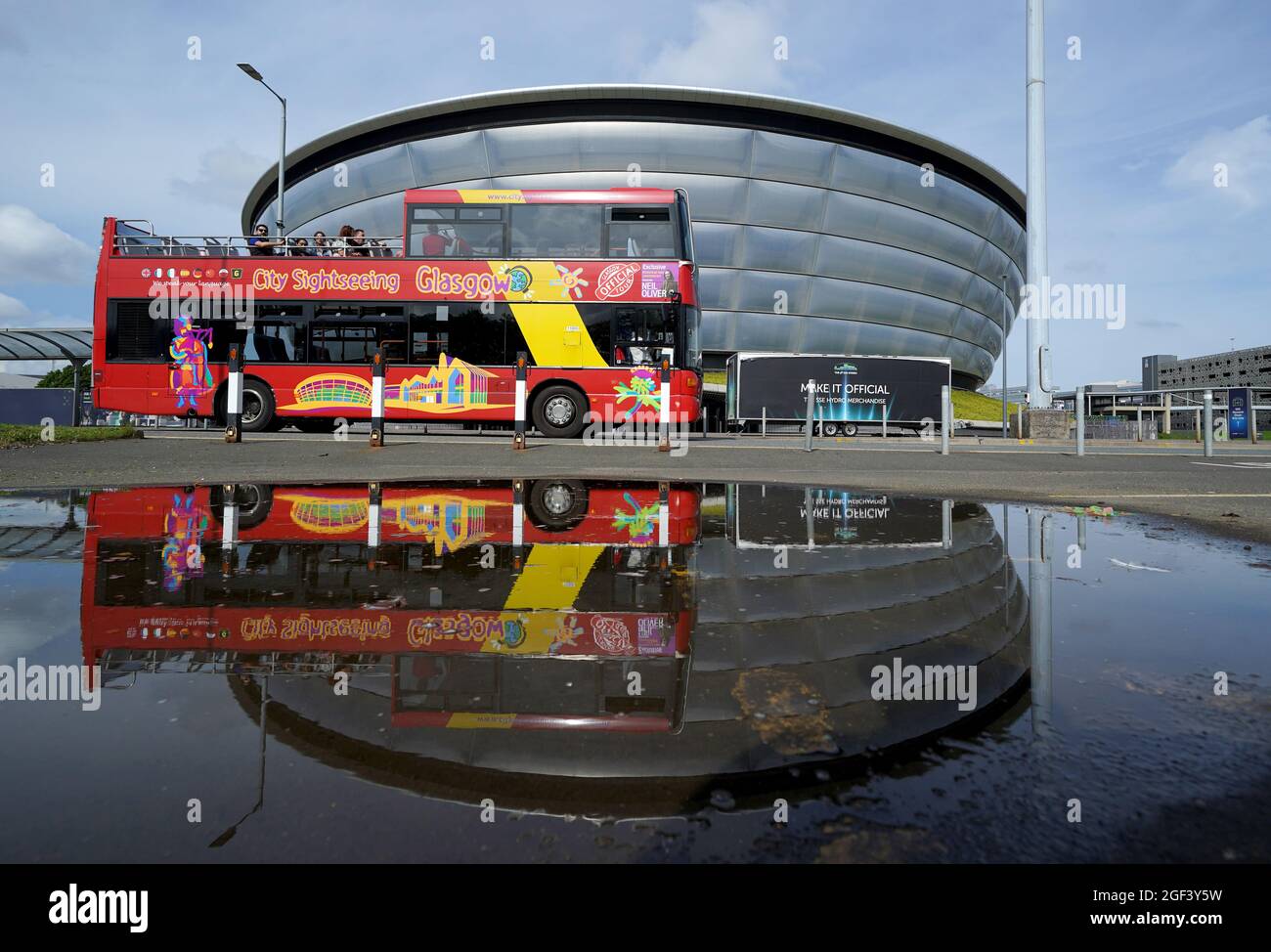 A tour bus passes The SSE Hydro on the Scottish Event Campus in Glasgow ...