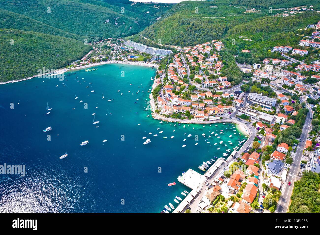Tourist town of Rabac coastline aerial view, Istria region of Croatia Stock Photo